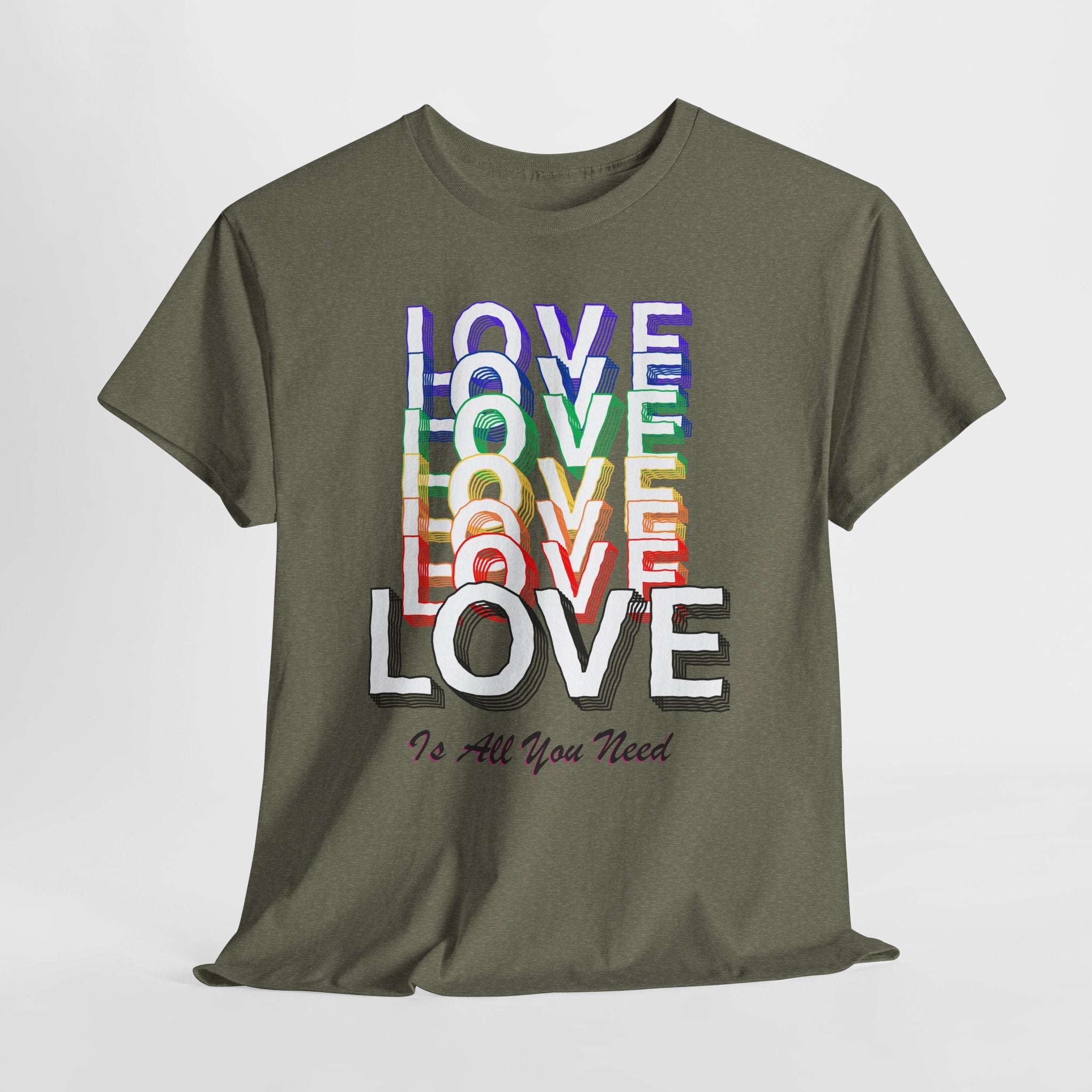 Love Rainbow Graphic  Unisex Heavy Cotton Tee — "Love Is All You Need" Casual Pride T-Shirt
