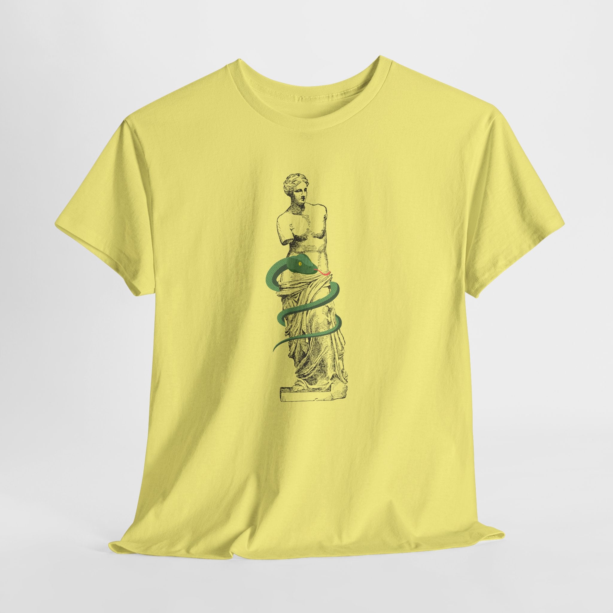Stylish Venus Di Milo with Serpent Graphic Unisex Heavy Cotton Tee - Classic Greek Statue Design with a slithery twist