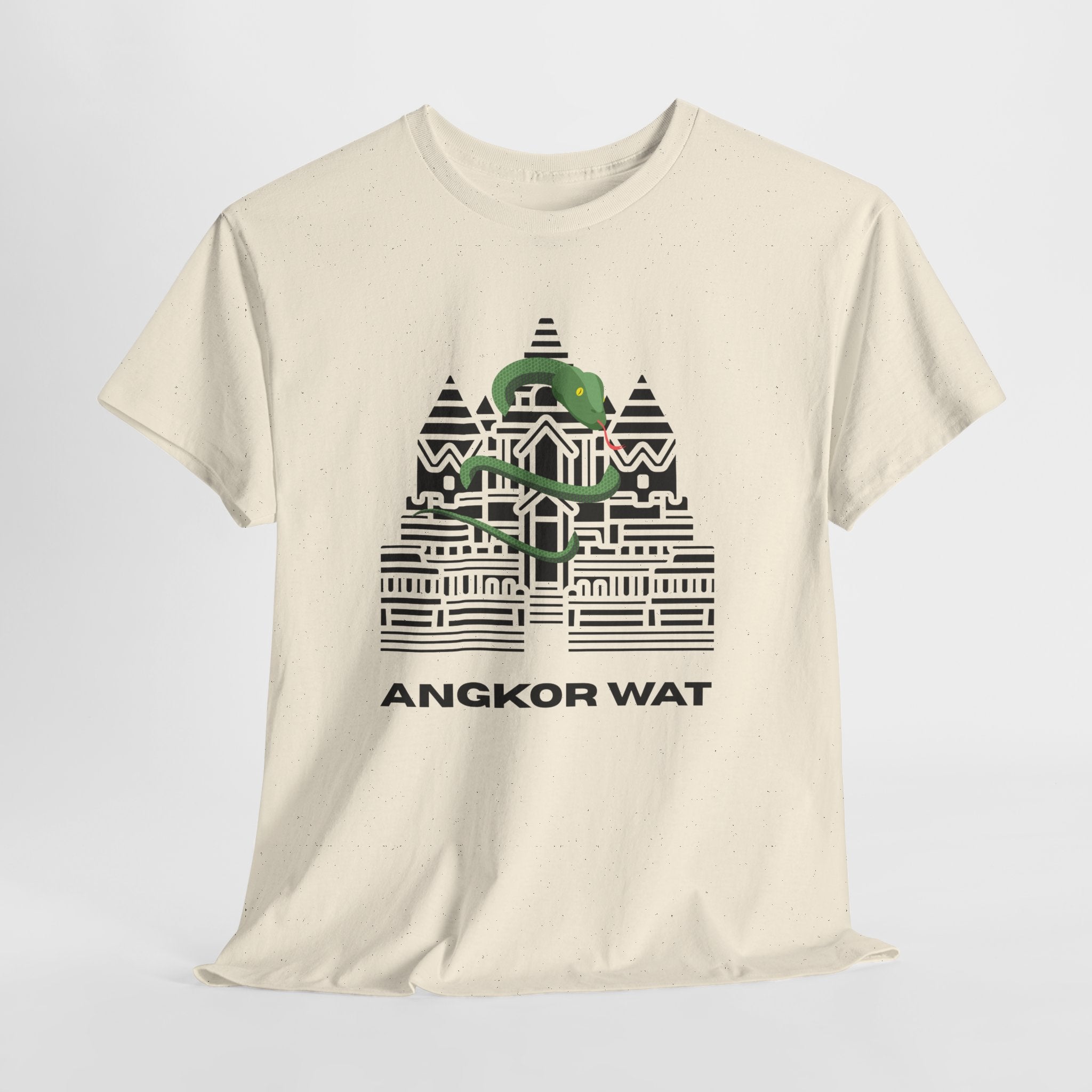 Fun and Quirky Angkor Wat Graphic  Unisex Heavy Cotton Tee — Minimalist Temple Illustration T-Shirt
