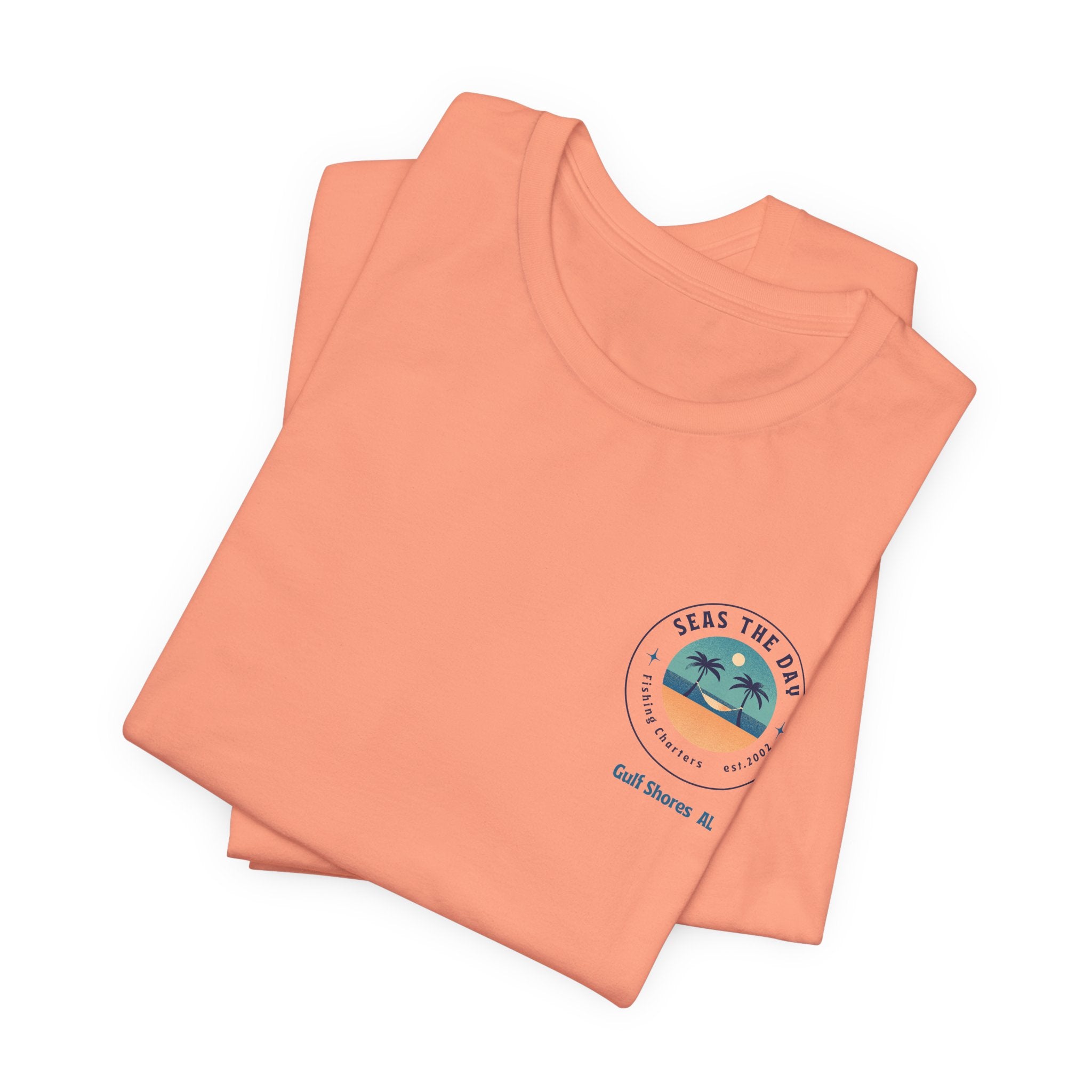 Beachy Vibes with Seas The Day Charter Fishing in Gulf Shores, AL  Unisex Jersey Tee, Casual T-Shirt, Vacation Shirt, Summer Apparel, Gift for Ocean Lovers