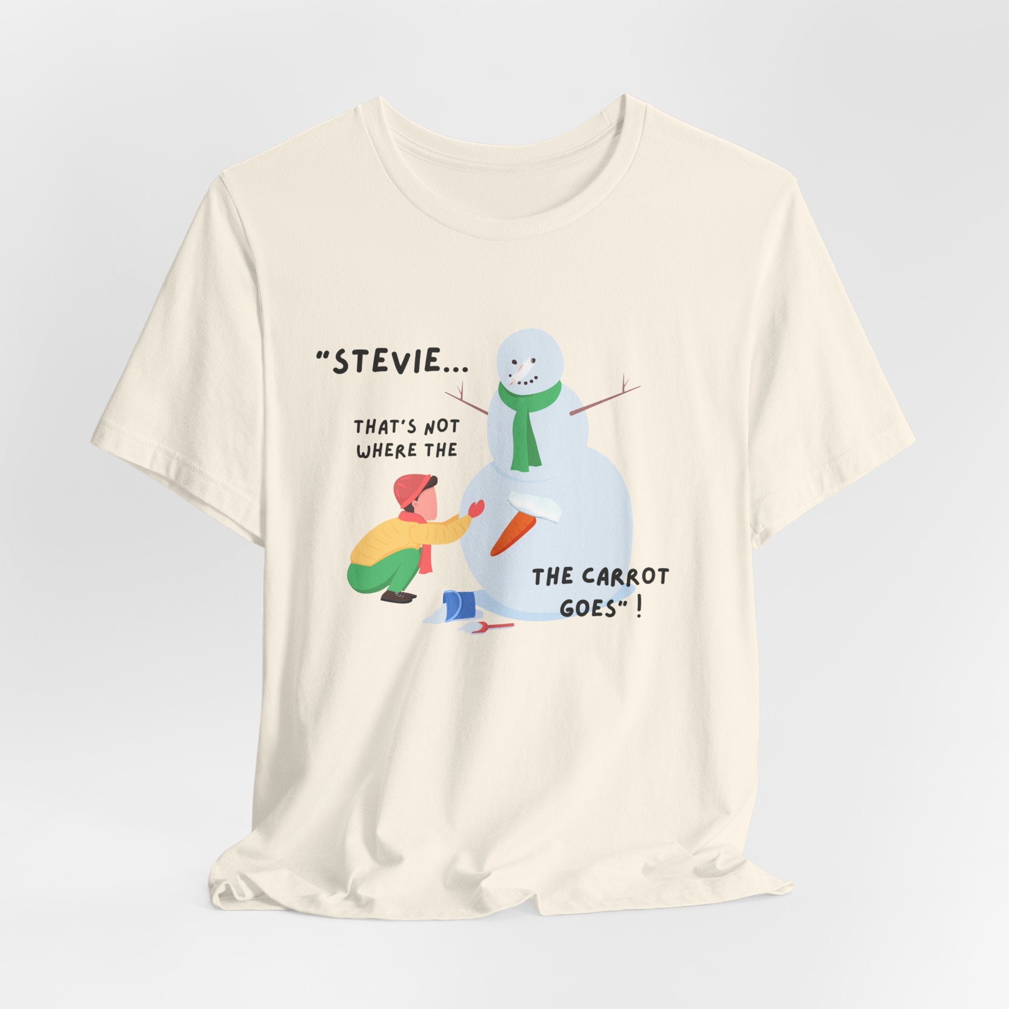 Funny Stevie Snowman Tee – Funny "That's Not Where the Carrot Goes" Graphic Unisex Heavy Cotton Holiday T-Shirt