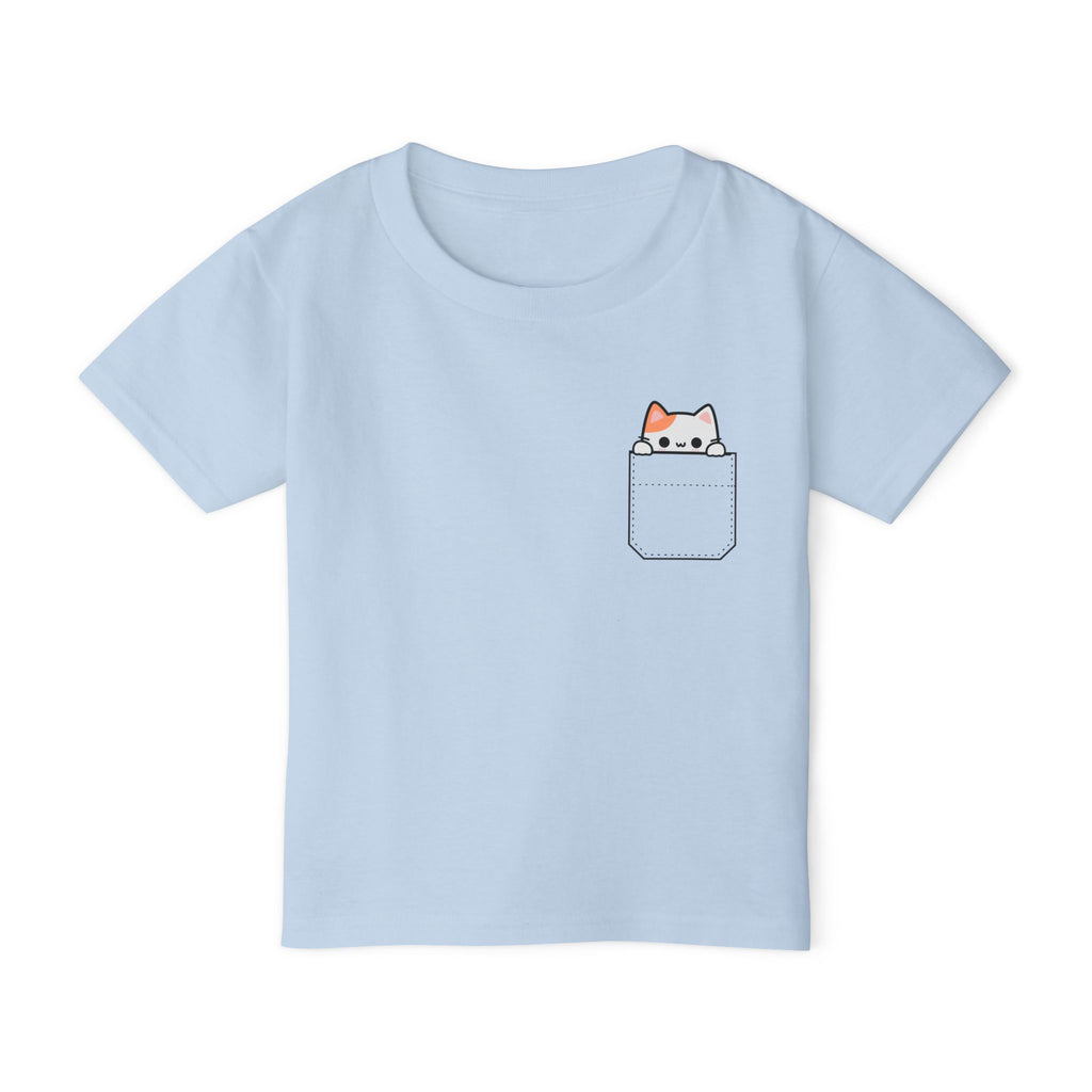 Cute and Playful Pocket Pet (Cat)  Unisex Heavy Cotton Toddler T-Shirt  There is NO Pocket in this Shirt.  The Pocket is part of the Artwork