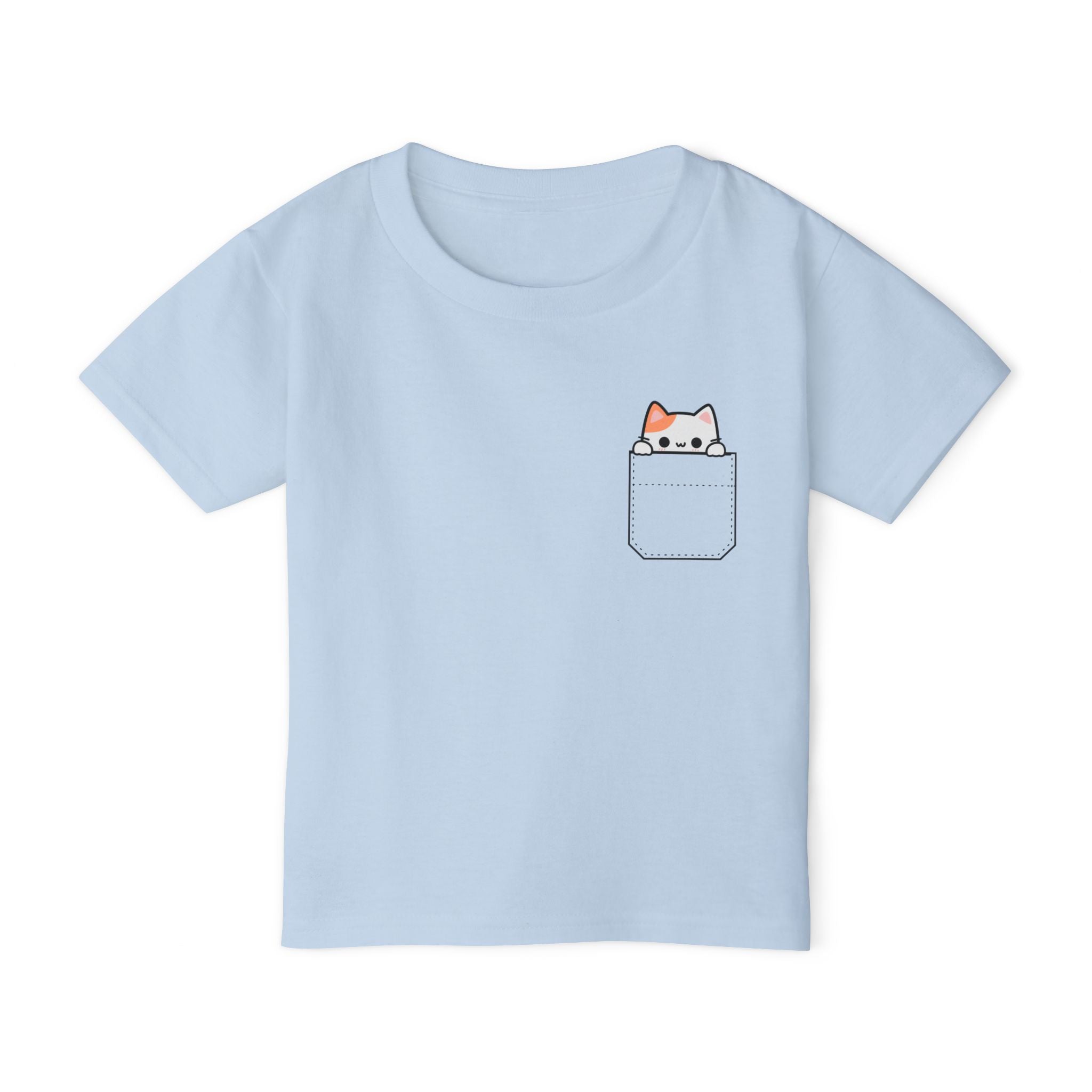 Cute and Playful Pocket Pet (Cat)  Unisex Heavy Cotton Toddler T-Shirt  There is NO Pocket in this Shirt.  The Pocket is part of the Artwork