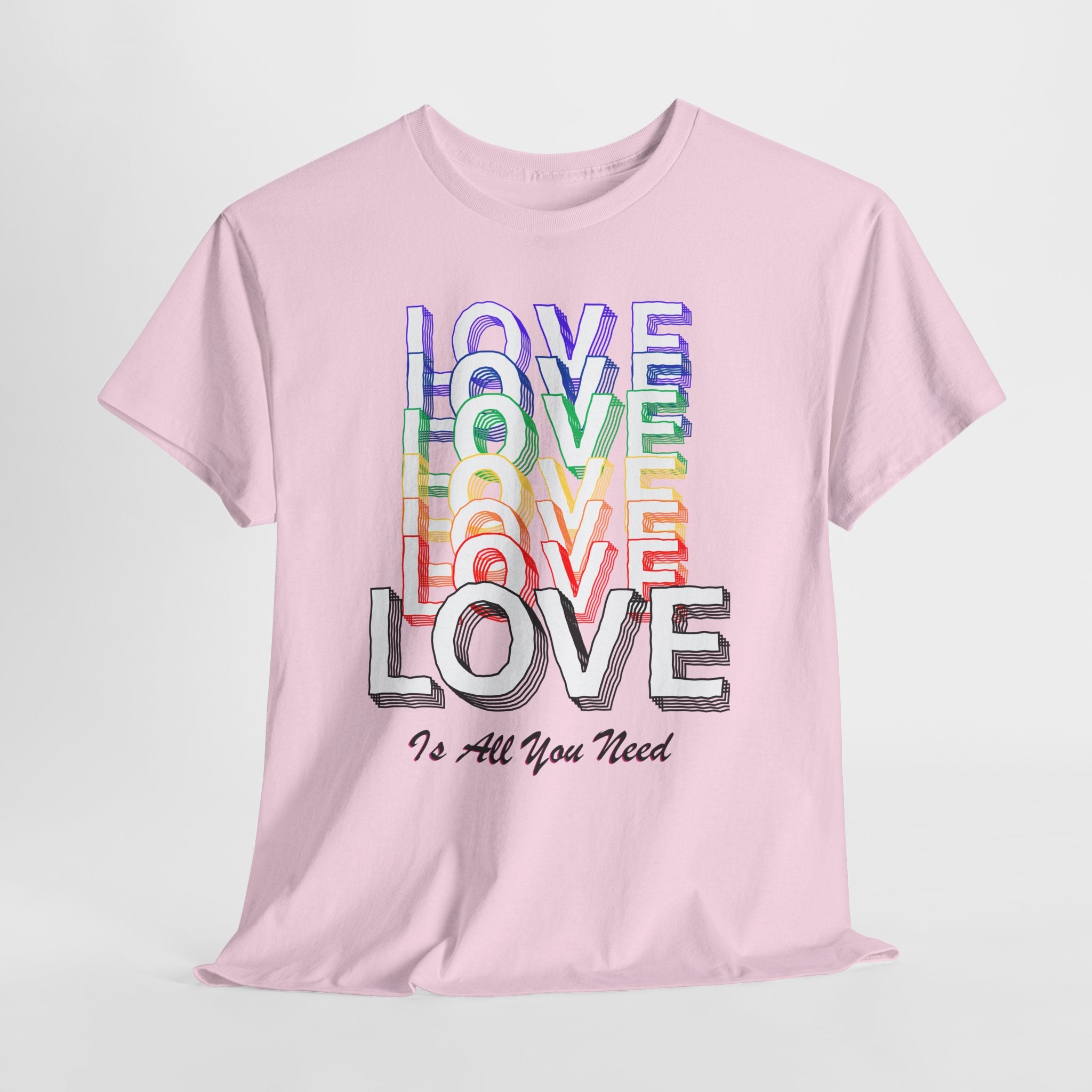 Love Rainbow Graphic  Unisex Heavy Cotton Tee — "Love Is All You Need" Casual Pride T-Shirt