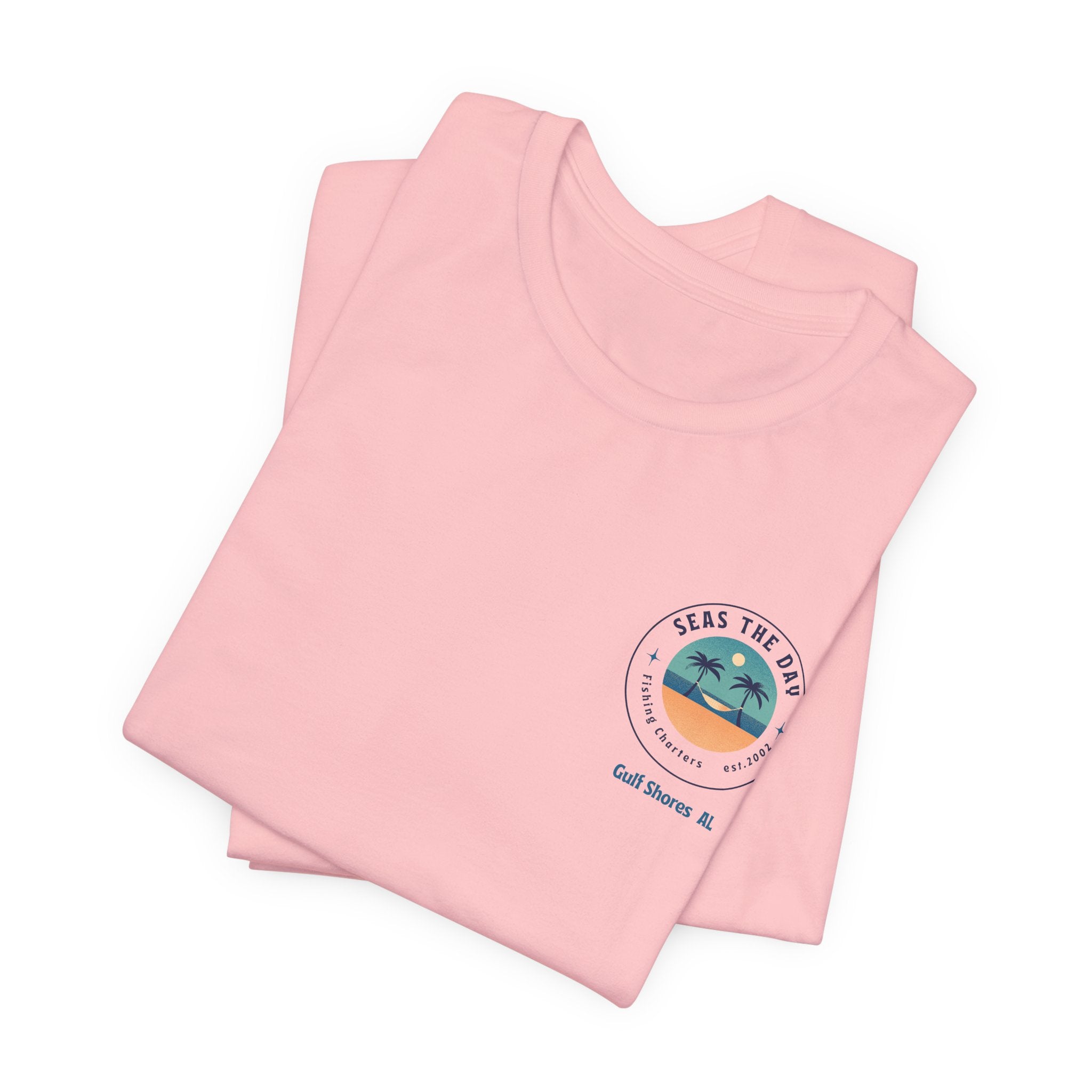 Beachy Vibes with Seas The Day Charter Fishing in Gulf Shores, AL  Unisex Jersey Tee, Casual T-Shirt, Vacation Shirt, Summer Apparel, Gift for Ocean Lovers