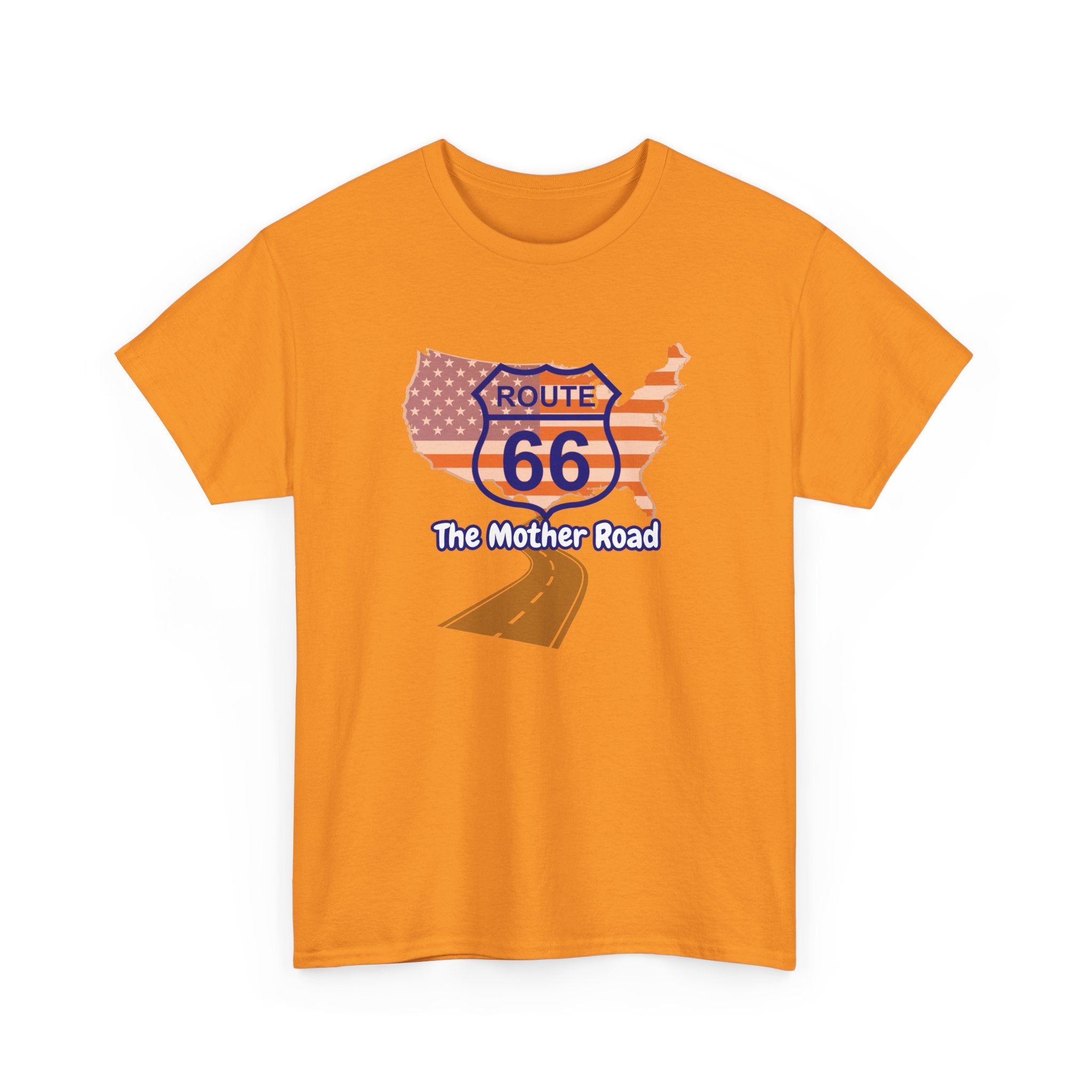 US Route 66 The Mother Road Unisex Heavy Cotton Tee - Vintage Americana T-Shirt, Travel Shirt, Road Trip Gift, USA Route Apparel, Fun Summer Wear