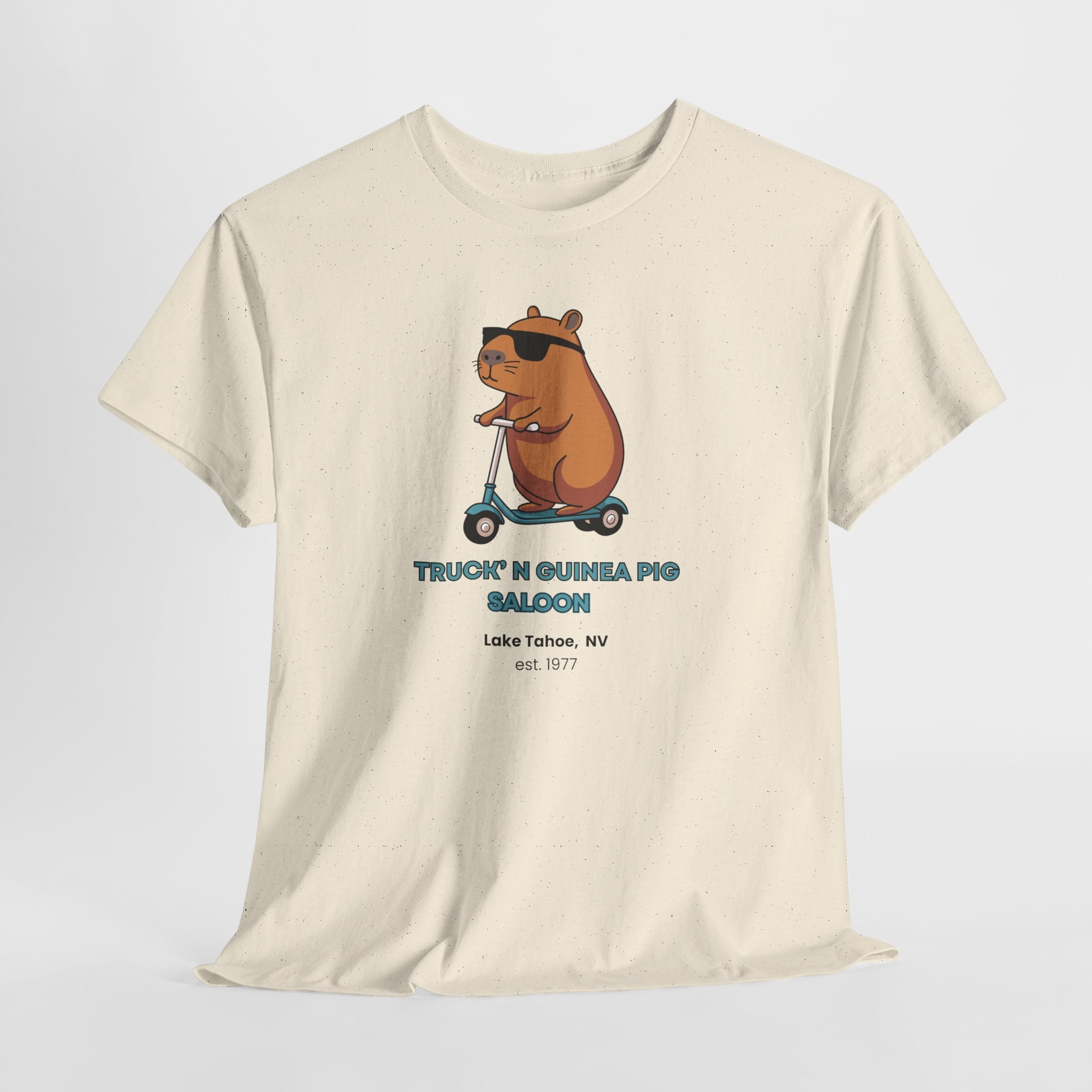 Must see The Truck'n Guinea Pig in Lake Tahoe Tee, Fun Unisex Graphic T-Shirt, Trendy Casual Wear, Gift for Animal Lovers, Summer Festival Outfit