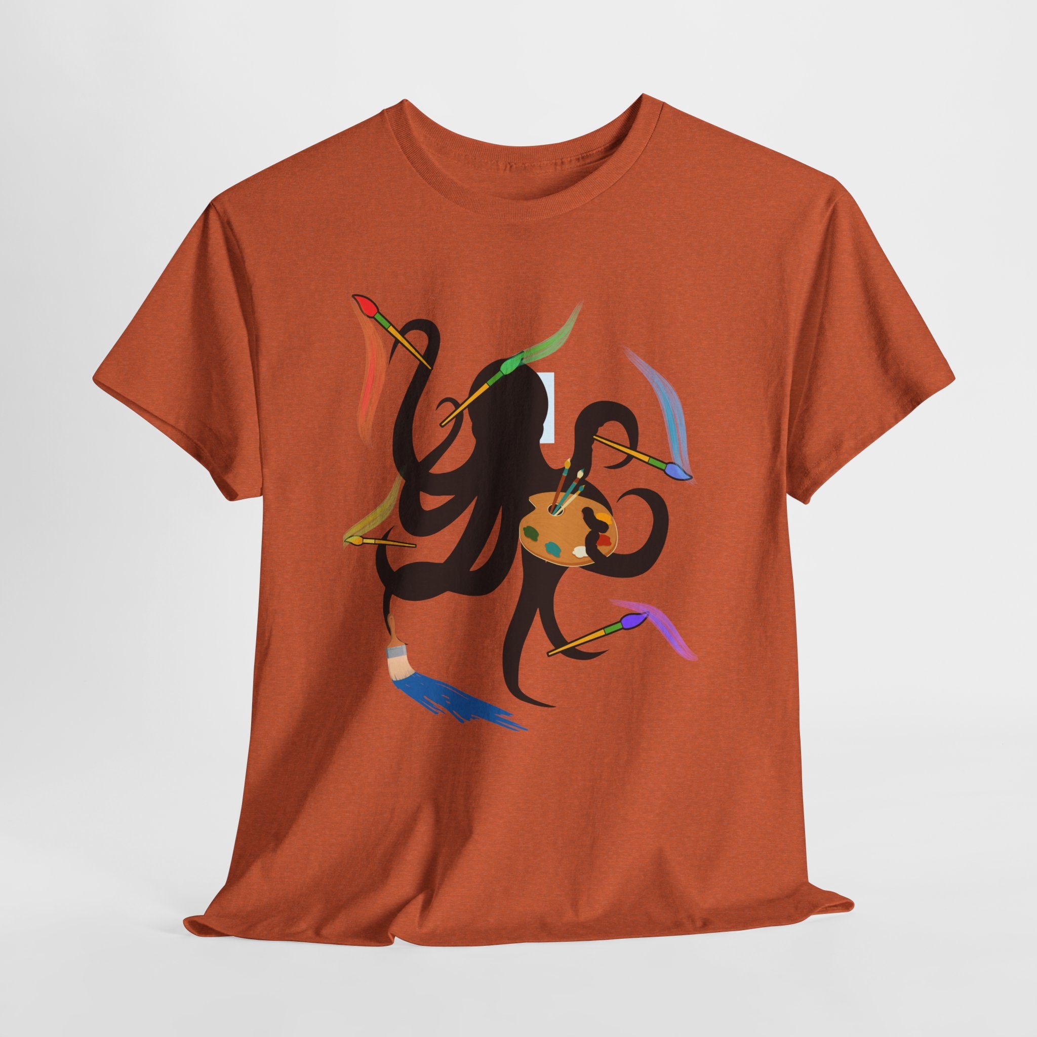 Fun Graphic Octopus Artist  Unisex Heavy Cotton T-Shirt — Colorful Octopus