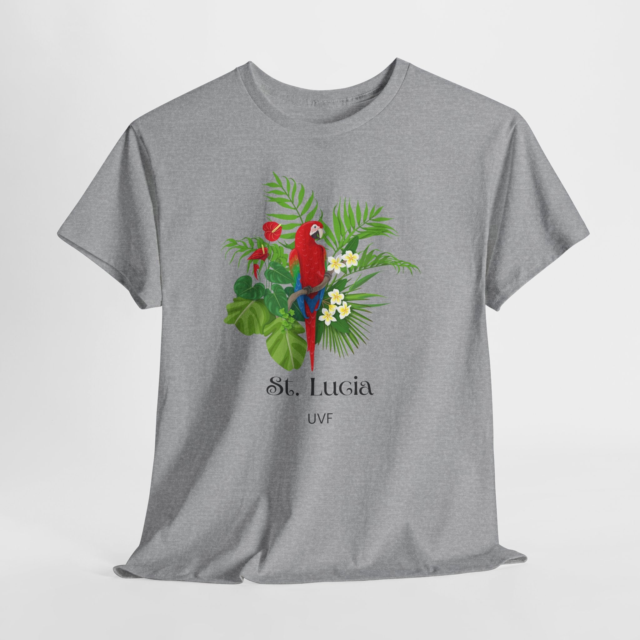 Colorful Tropical Paradise of St. Lucia, Caribbean Unisex Heavy Cotton Travel Tee - Destination St. Lucia