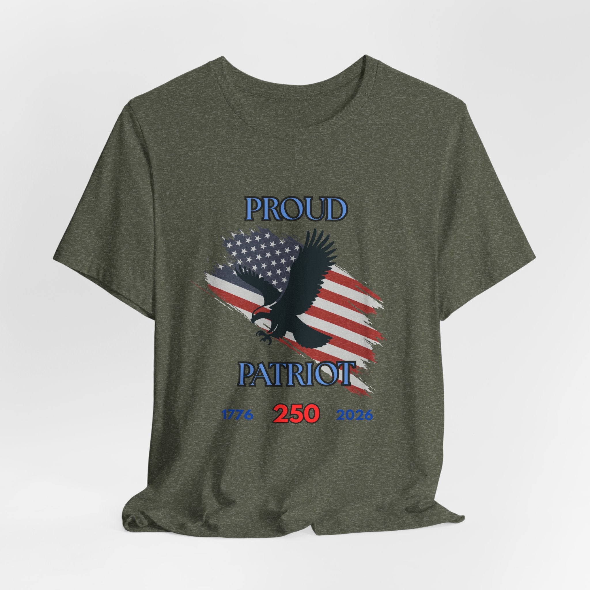 Proud Patriot Celebrating the 250th USA Birthday Unisex Short Sleeve Tee Shirt, July 4th Gift, American Eagle Tee, Freedom Celebration Shirt, Casual Wear