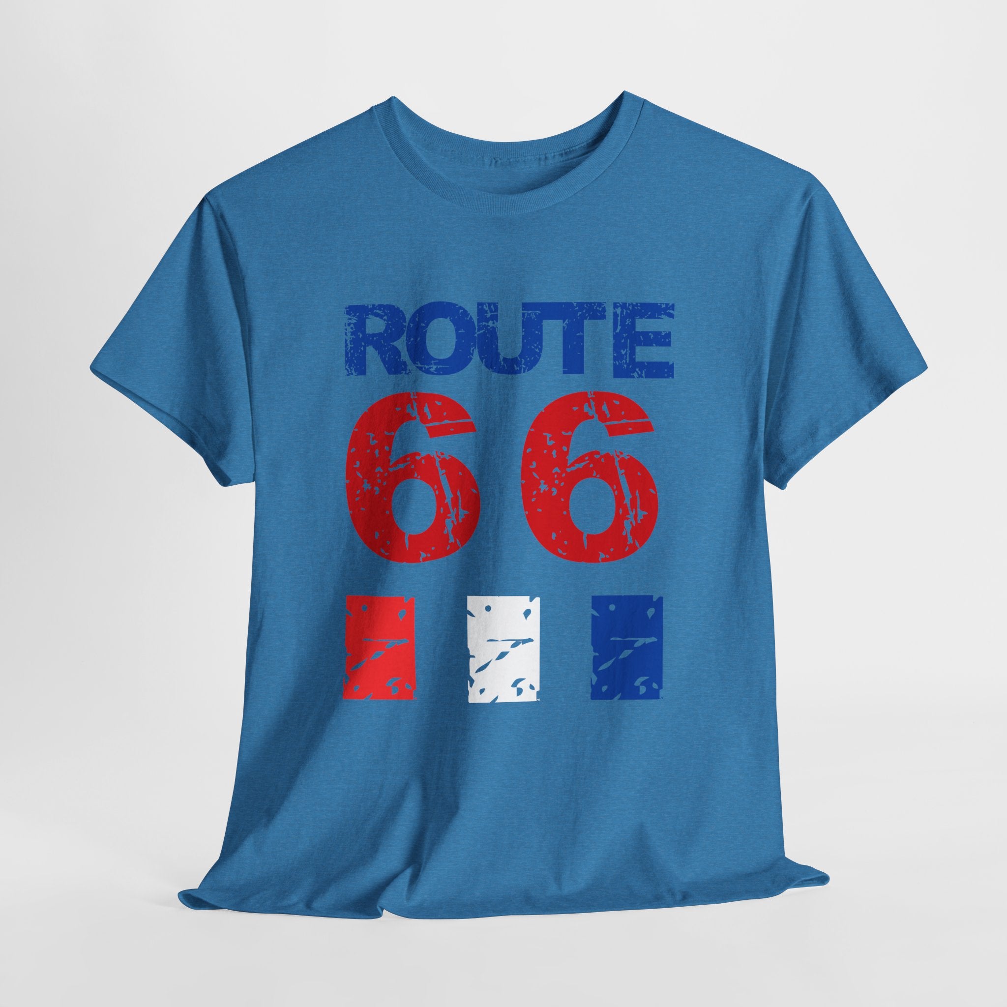 Route 66 Vintage Distressed  Unisex Heavy Cotton Tee — Americana Road Trip Shirt