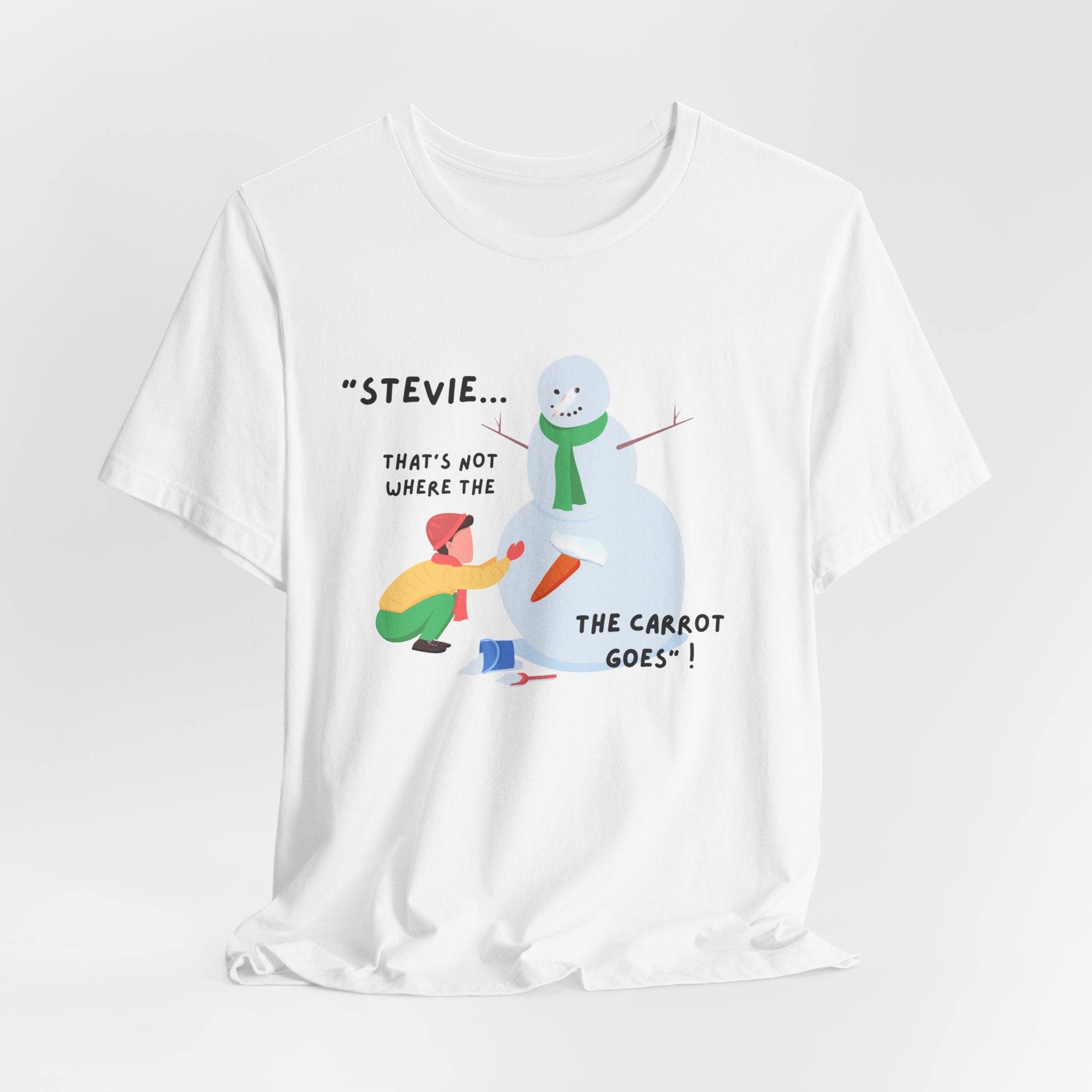 Funny Stevie Snowman Tee – Funny "That's Not Where the Carrot Goes" Graphic Unisex Heavy Cotton Holiday T-Shirt