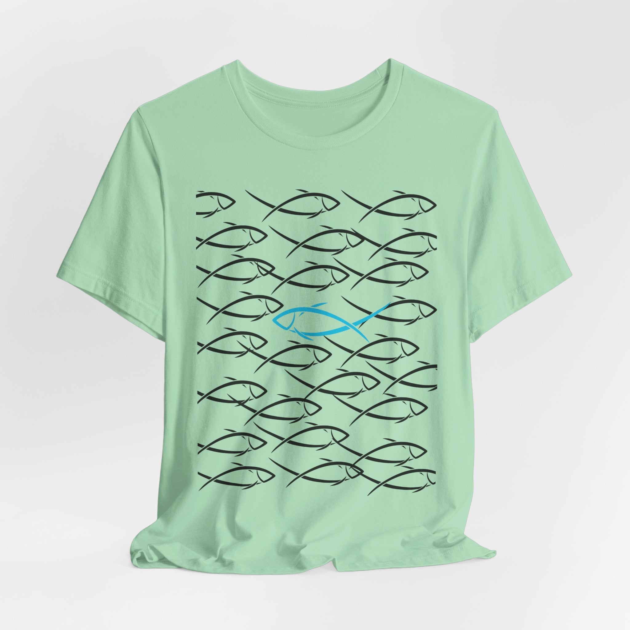 Graphic School of Fish Unisex Heavy Cotton Tee — "Go In Your Own Direction" Blue Highlighted Fish Graphic T-Shirt