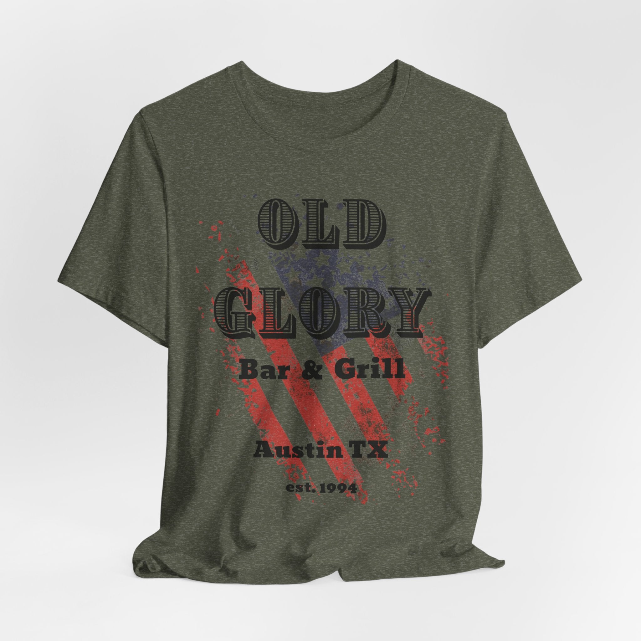 Iconic Austin, TX Bar & Grill  "Old Glory" Unisex Heavy Cotton Tee   Graphic Vintage Flag T Shirt