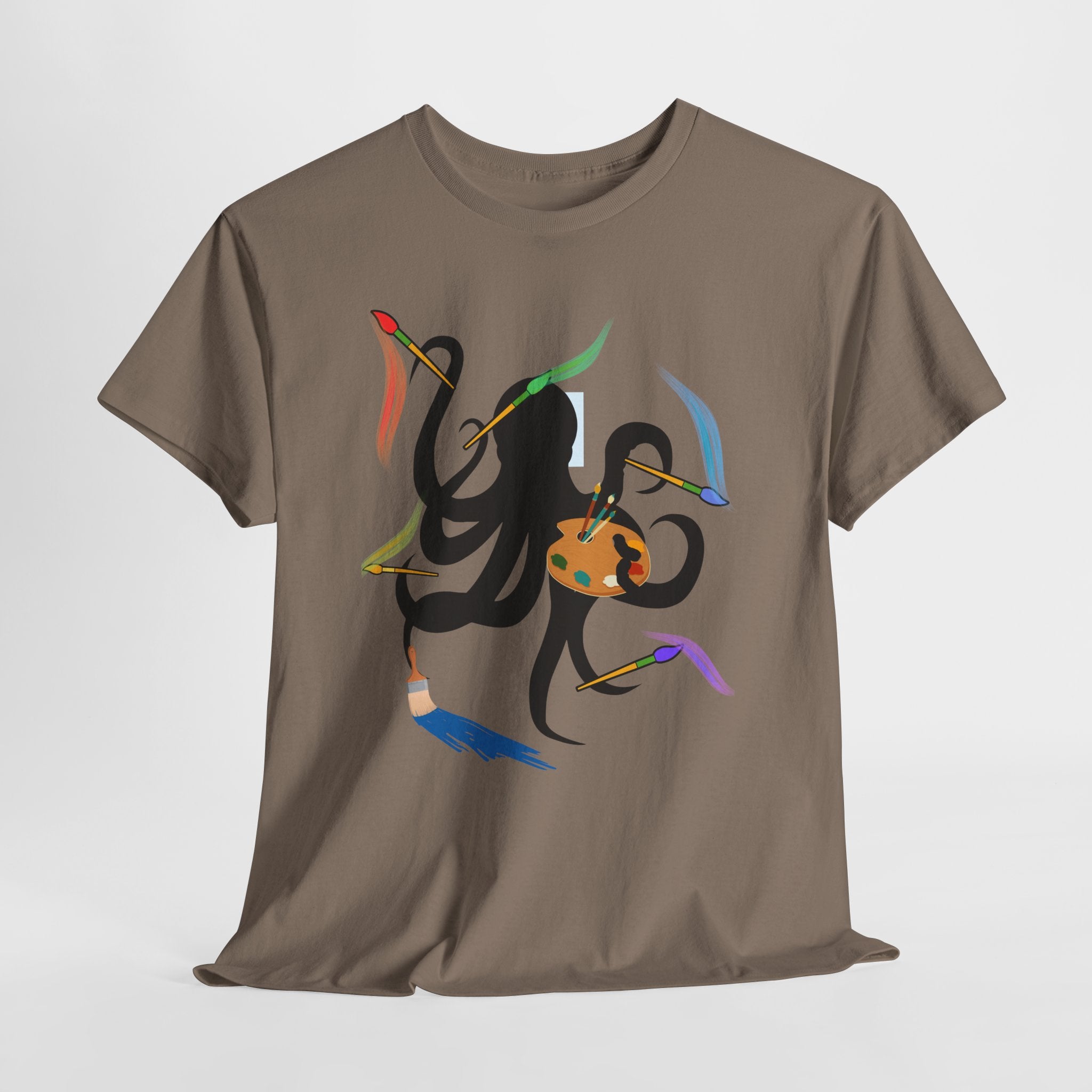 Fun Graphic Octopus Artist  Unisex Heavy Cotton T-Shirt — Colorful Octopus