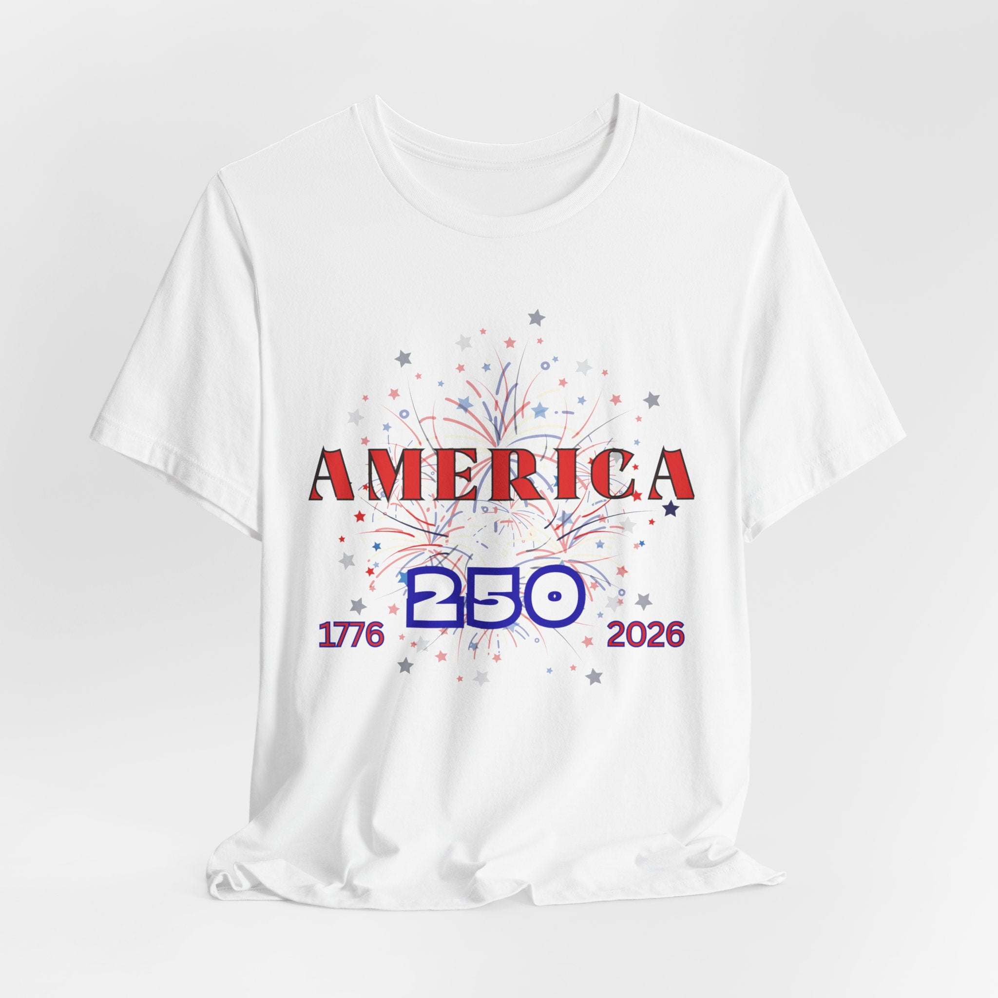 Celebrate America's 250th with this Festive Fireworks Tee, Unisex Jersey Short Sleeve Shirt, Fourth of July Celebration Tee, Independence Day Shirt, Patriotic Gift