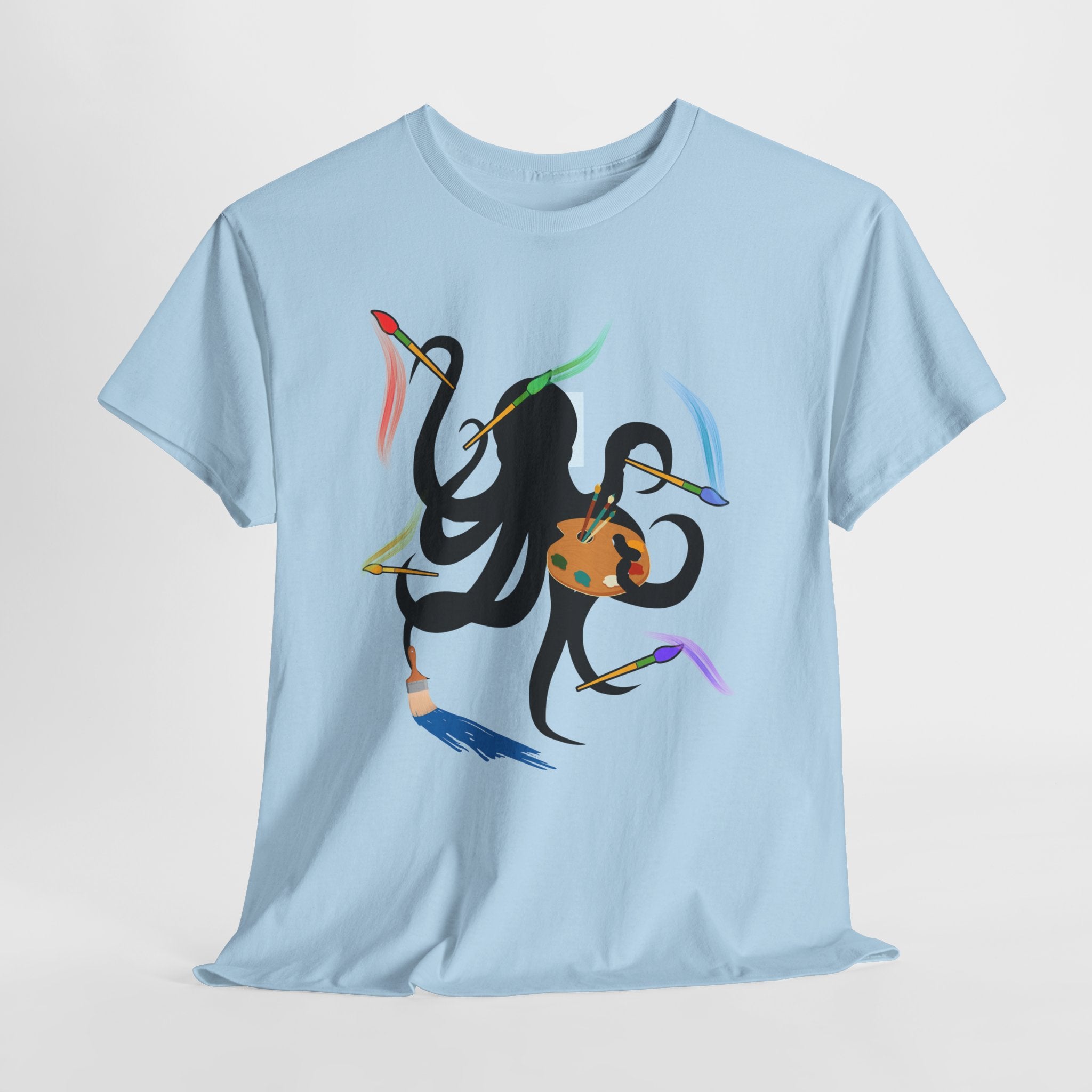 Fun Graphic Octopus Artist  Unisex Heavy Cotton T-Shirt — Colorful Octopus