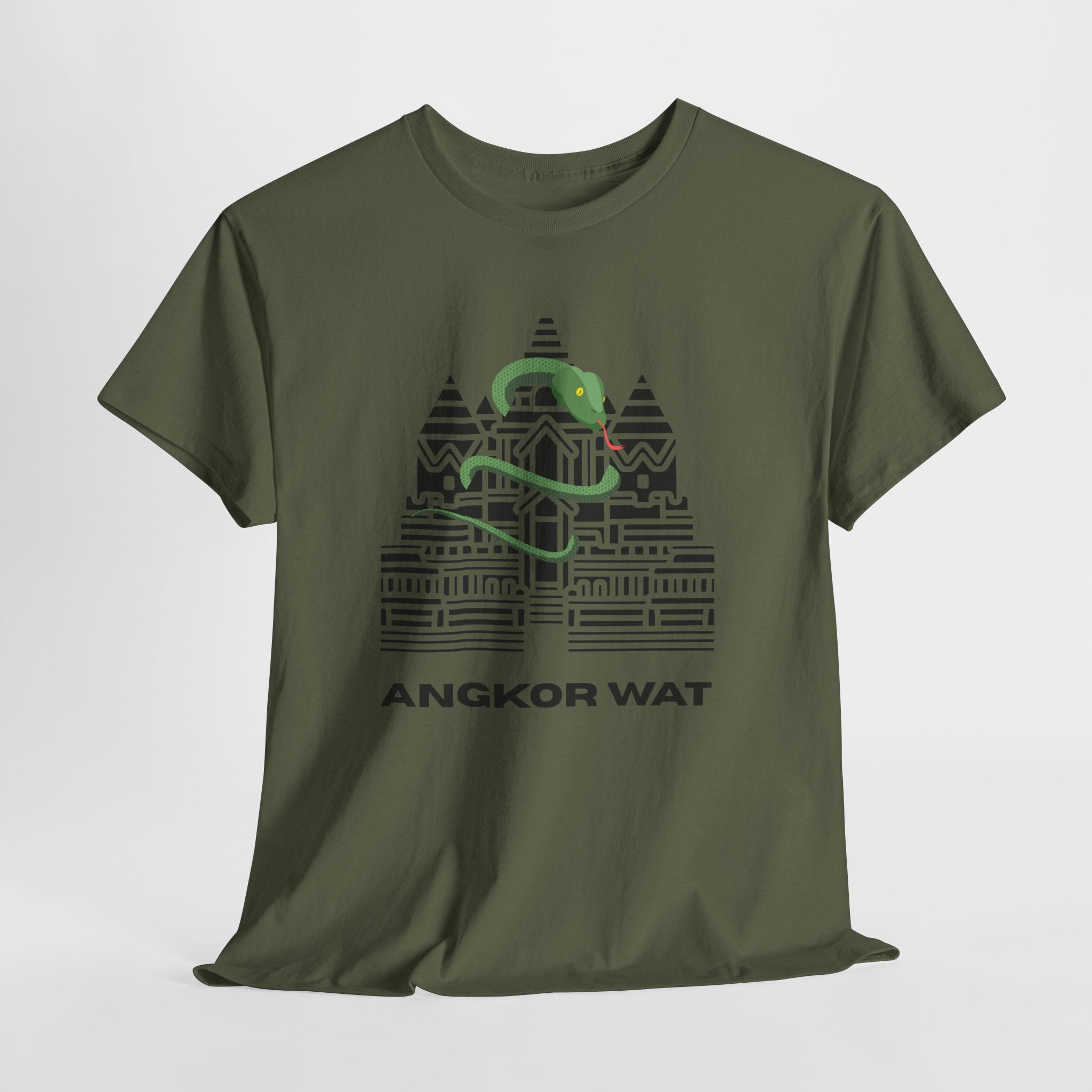 Fun and Quirky Angkor Wat Graphic  Unisex Heavy Cotton Tee — Minimalist Temple Illustration T-Shirt