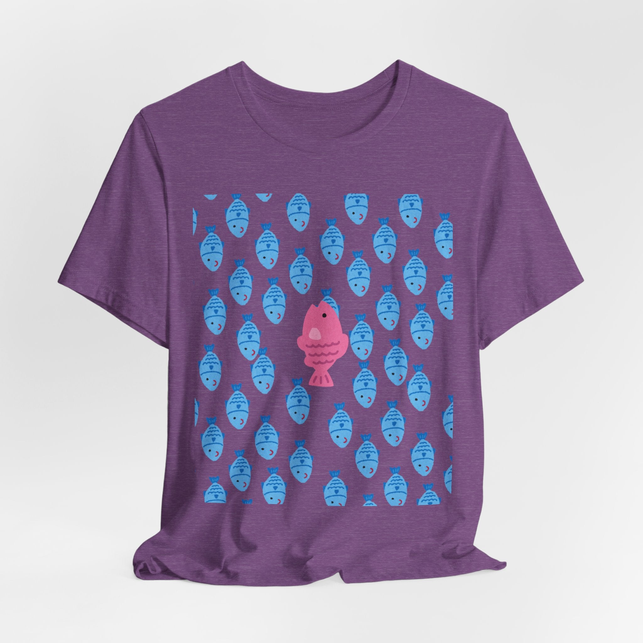 Swim Your Own Course Graphic Unisex Heavy Cotton Tee  Proud to Be Different Pink Fish Among Blue Fish T- Shirt