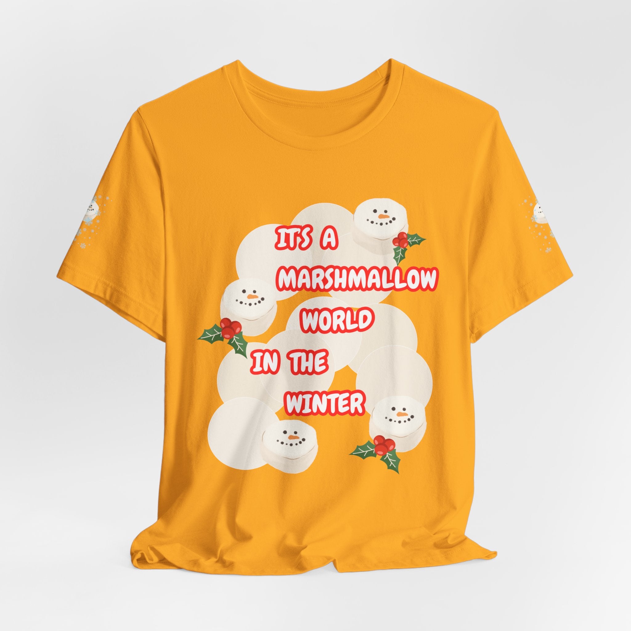 Fun Marshmallow World in the Winter  Unisex Heavy Cotton Tee —  "It’s a Marshmallow World in the Winter" Cute Holiday T-Shirt