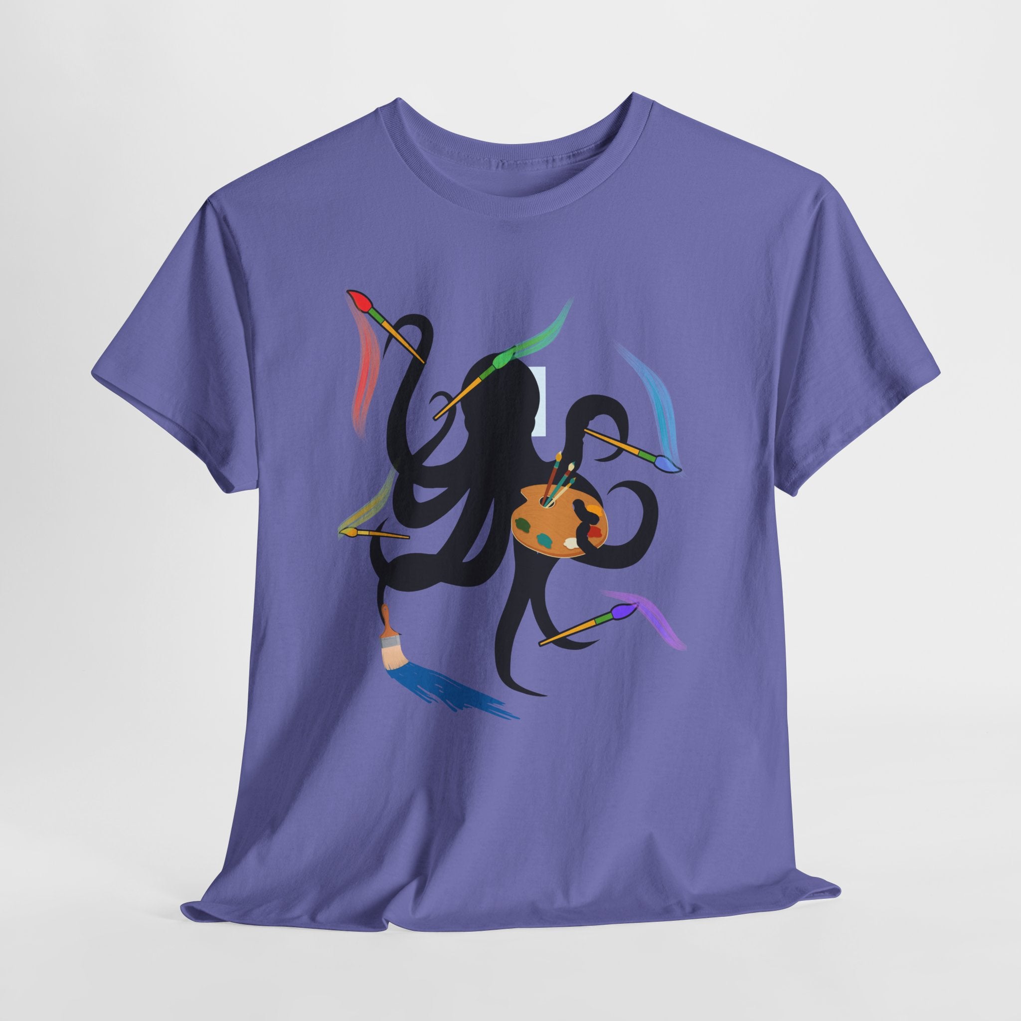 Fun Graphic Octopus Artist  Unisex Heavy Cotton T-Shirt — Colorful Octopus