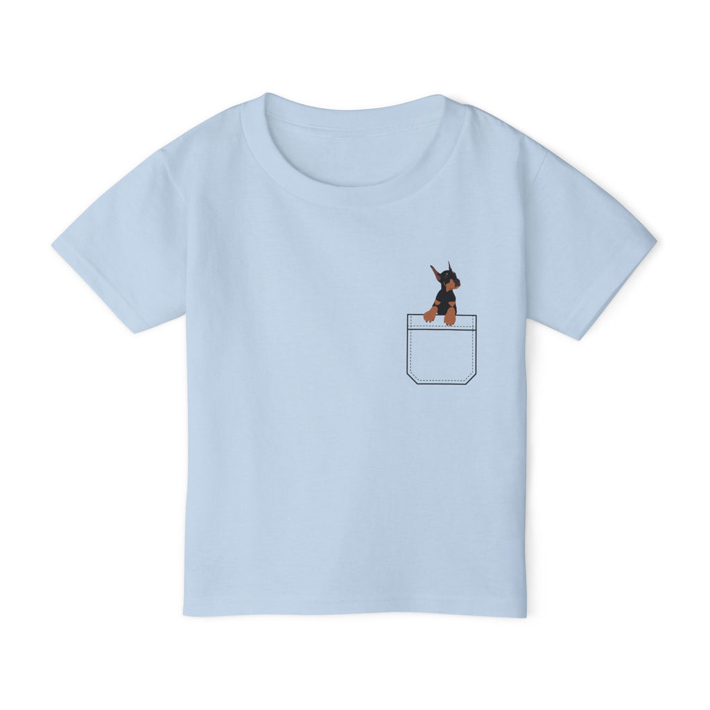 Cute and Fun Pocket Pet (Dog) Heavy Cotton  Toddler  Unisex T-Shirt.  There is NO Pocket in this Shirt.  The Pocket is part of the Design