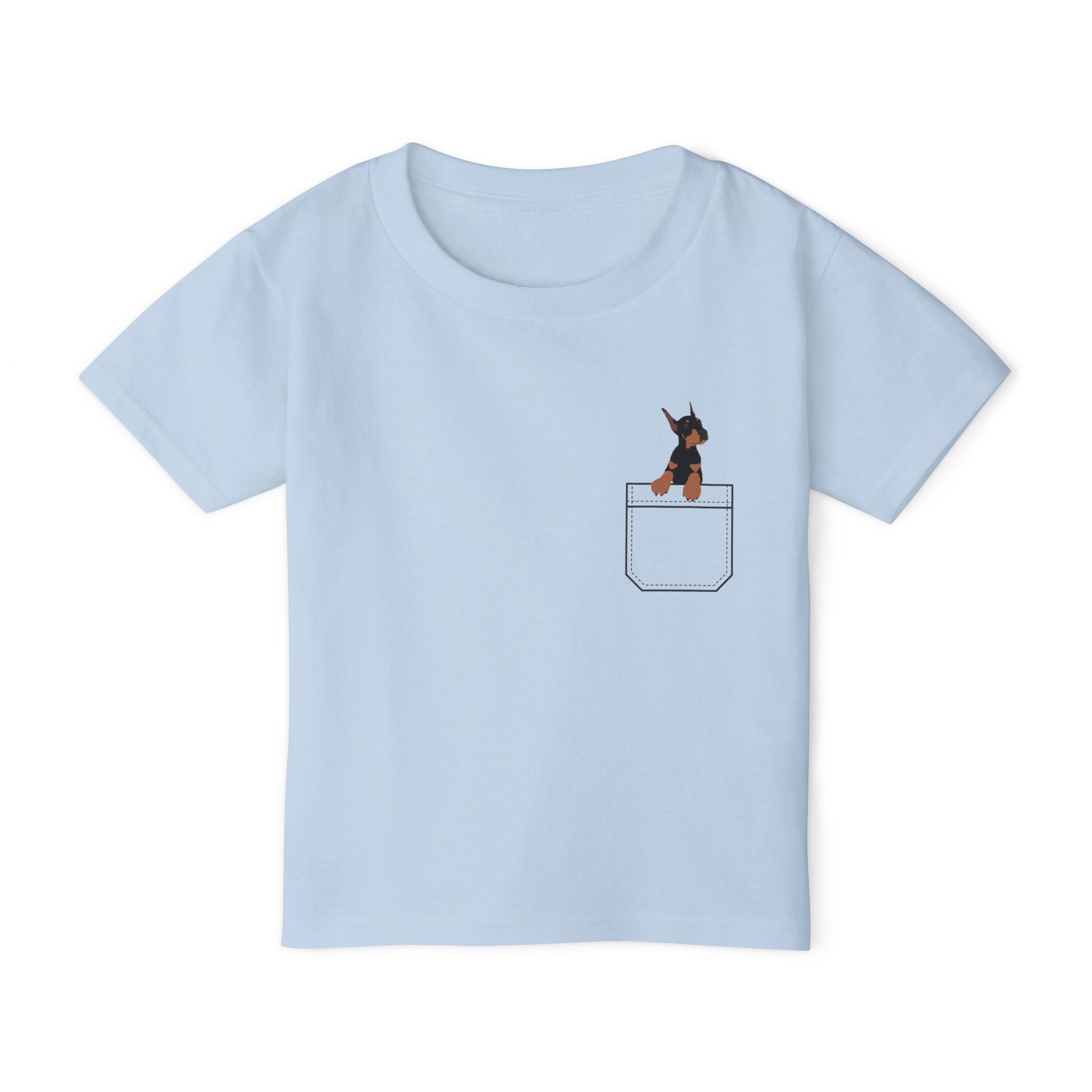 Cute and Fun Pocket Pet (Dog) Heavy Cotton  Toddler  Unisex T-Shirt.  There is NO Pocket in this Shirt.  The Pocket is part of the Design