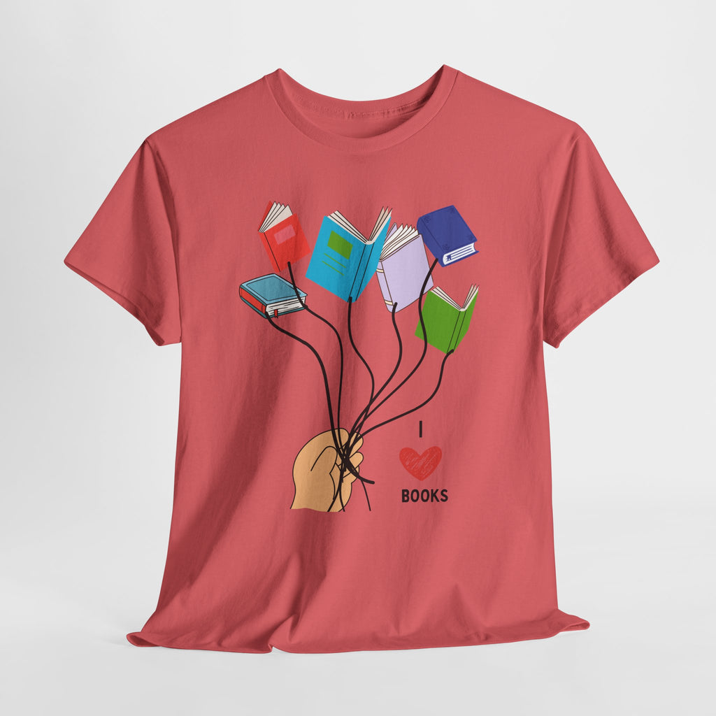 Balloon Bouquet of Books Unisex Heavy Cotton  T-Shirt — 'I  Love Books' Balloon Books Graphic Tee