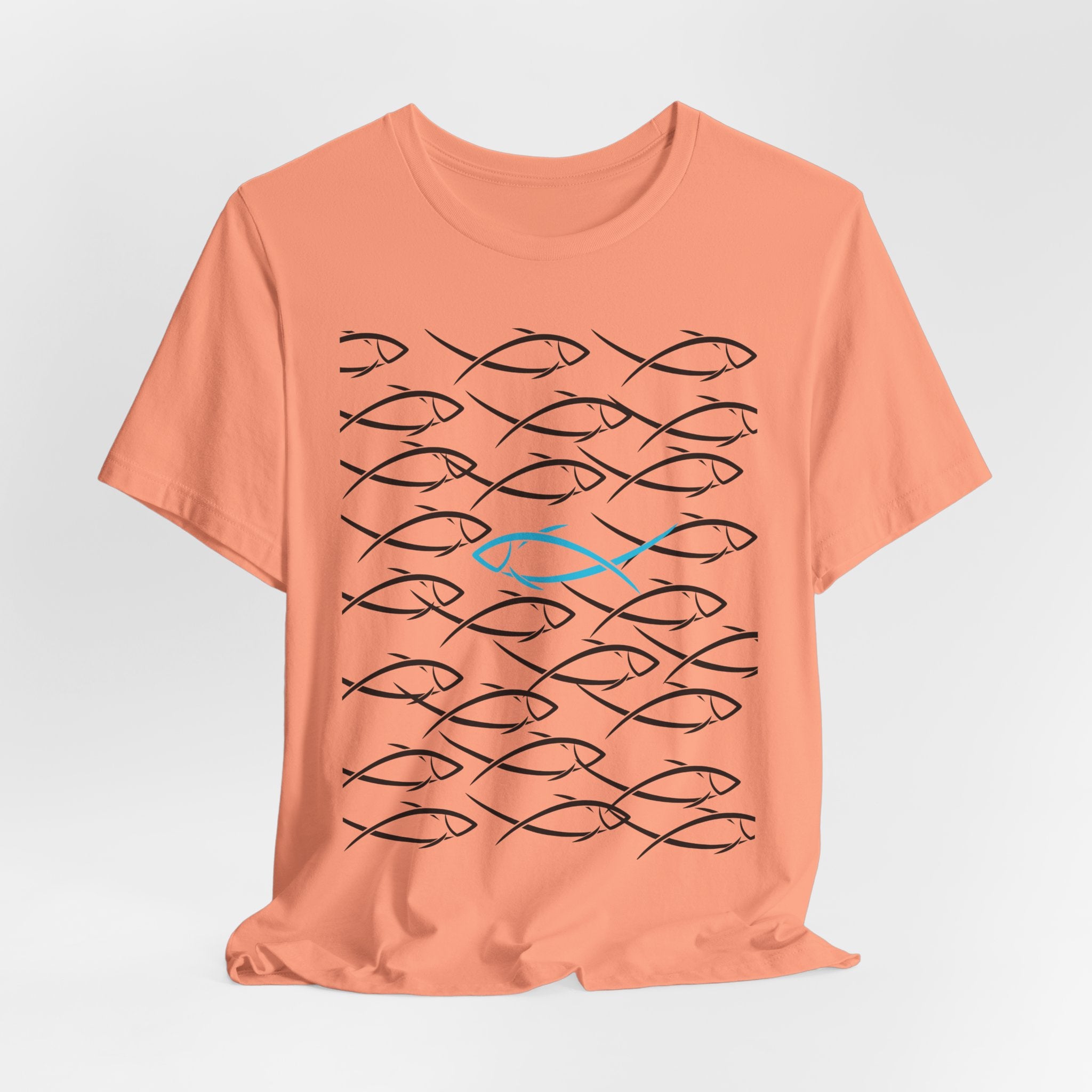 Graphic School of Fish Unisex Heavy Cotton Tee — "Go In Your Own Direction" Blue Highlighted Fish Graphic T-Shirt