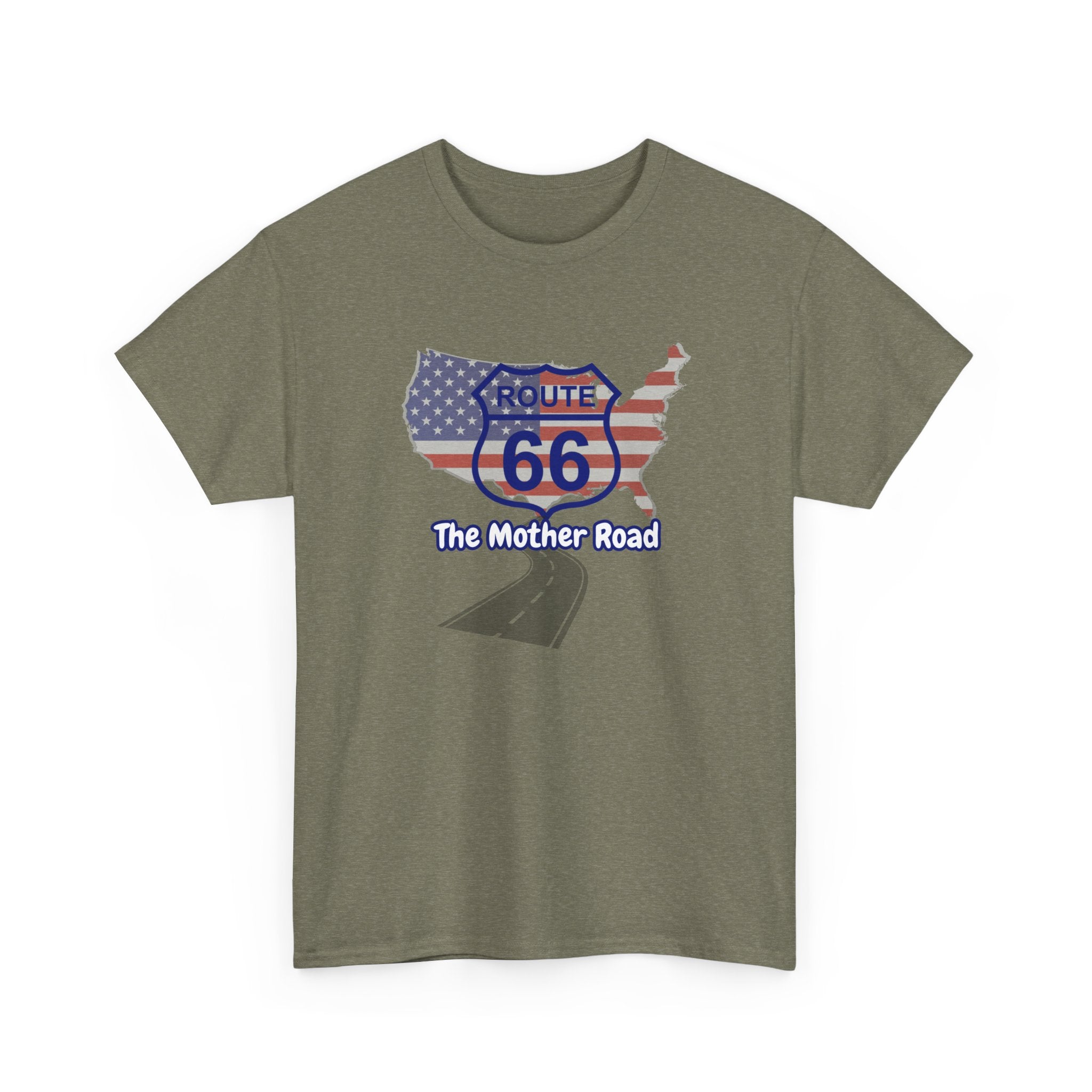 US Route 66 The Mother Road Unisex Heavy Cotton Tee - Vintage Americana T-Shirt, Travel Shirt, Road Trip Gift, USA Route Apparel, Fun Summer Wear