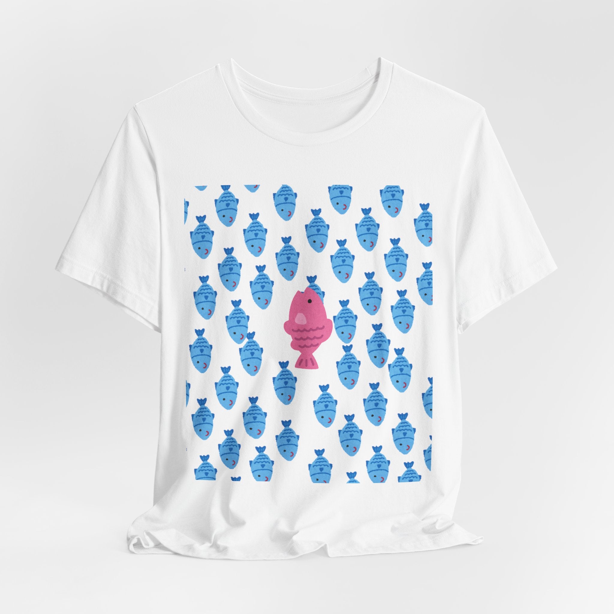 Swim Your Own Course Graphic Unisex Heavy Cotton Tee  Proud to Be Different Pink Fish Among Blue Fish T- Shirt