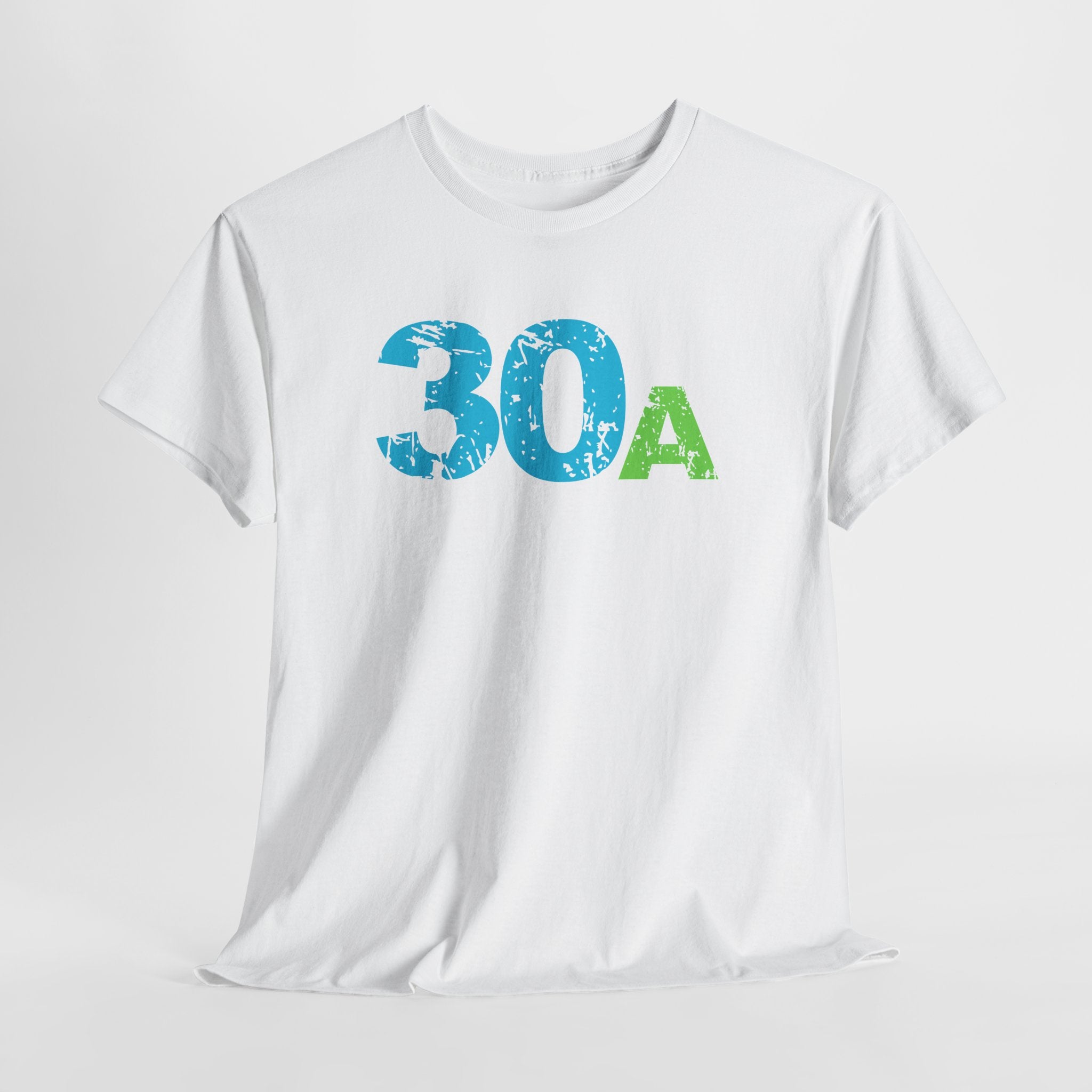 Graphic 30A Beach Unisex Heavy Cotton T-Shirt — Emerald Coast Tee with Blue & Green Distressed Logo