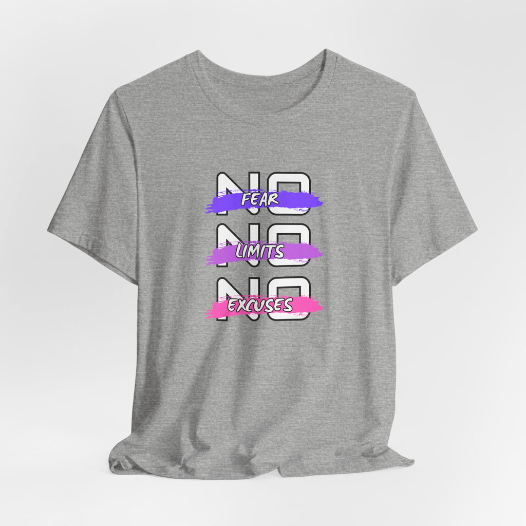 Motivational Graphic Unisex Tee - "No Limits, No Excuses"  Jersey Short Sleeve Shirt, Fitness Apparel, Workout Gear, Inspirational Tee, [...]