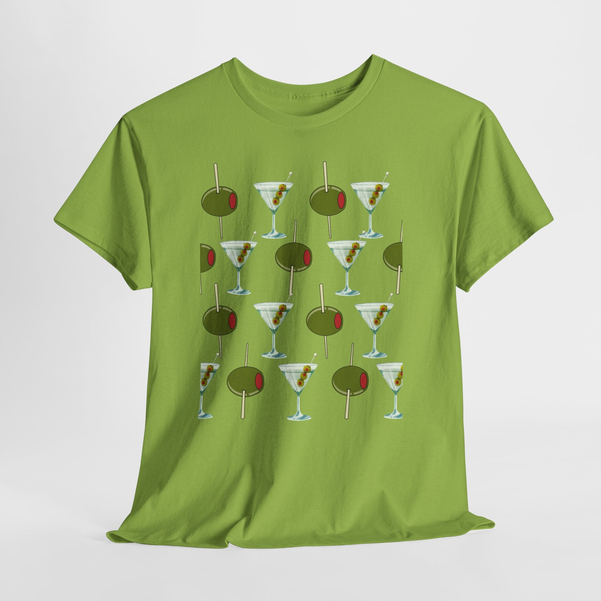 Fun Retro Martini Olive Graphic Pattern Unisex Heavy Cotton Tee — Cocktail Culture Lovers Graphic T-Shirt
