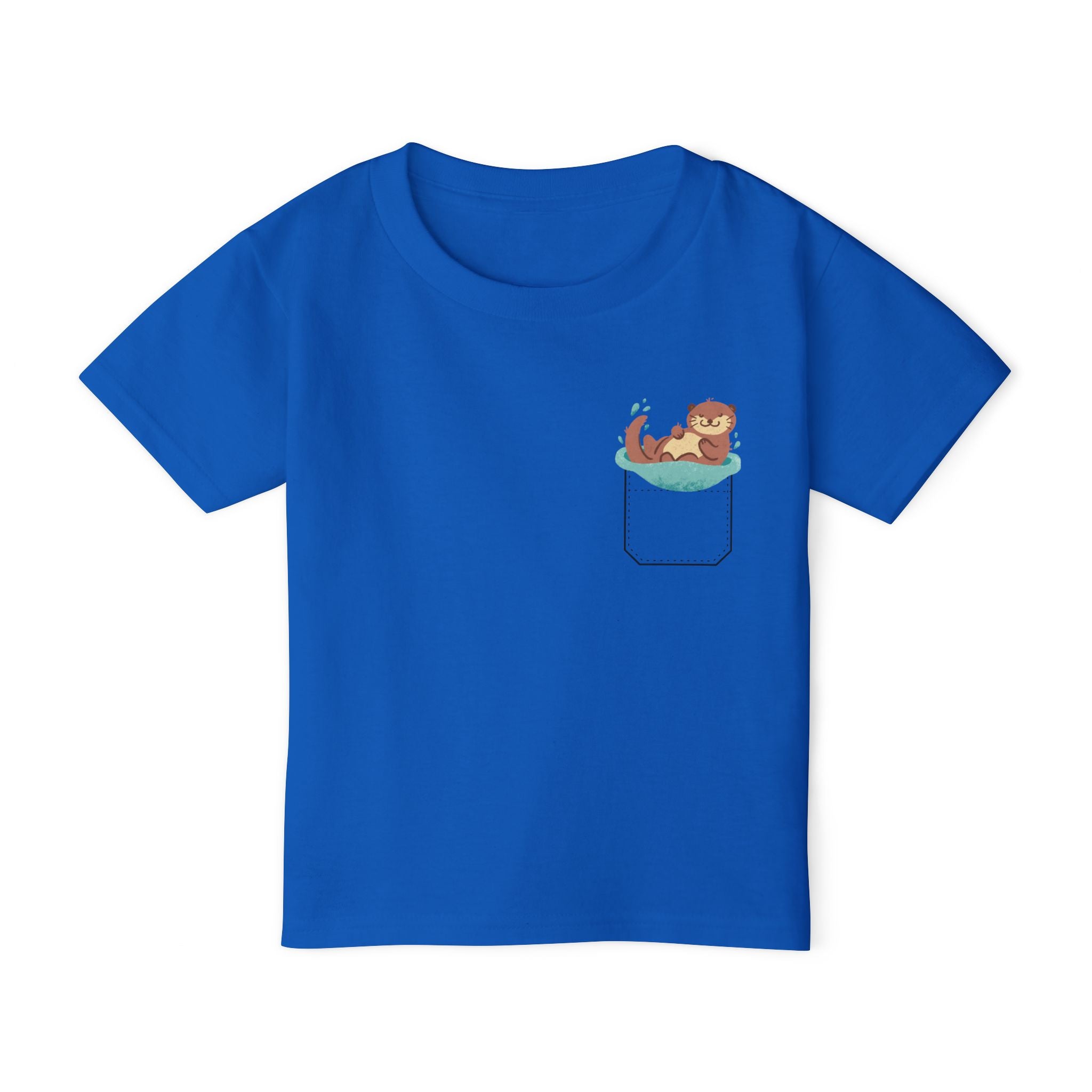 Playful and Cute Pocket Pet (Otter)  Unisex Heavy Cotton Toddler T-Shirt.  There is NO Pocket in This Shirt.  The Pocket is part of the Artwork.