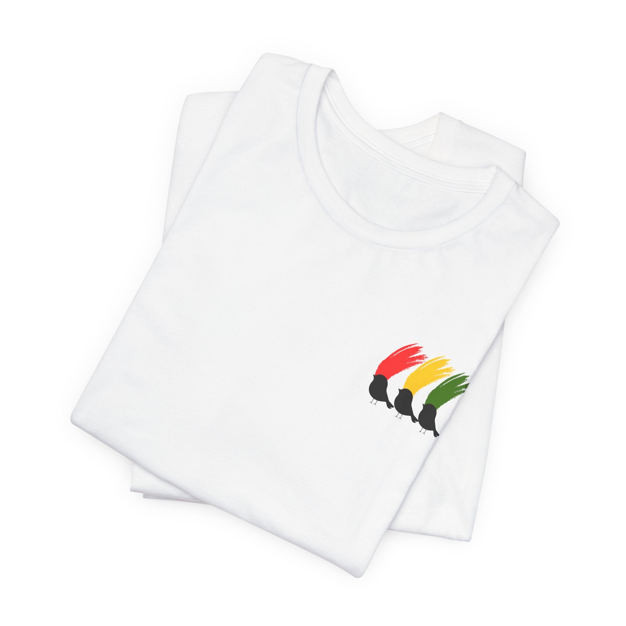 Colorful  Rasta Three Little Birds Unisex Jersey Tee with Vibrant Design, Casual Wear, Gift for Friends, Summer Fashion, Cozy Everyday Tee
