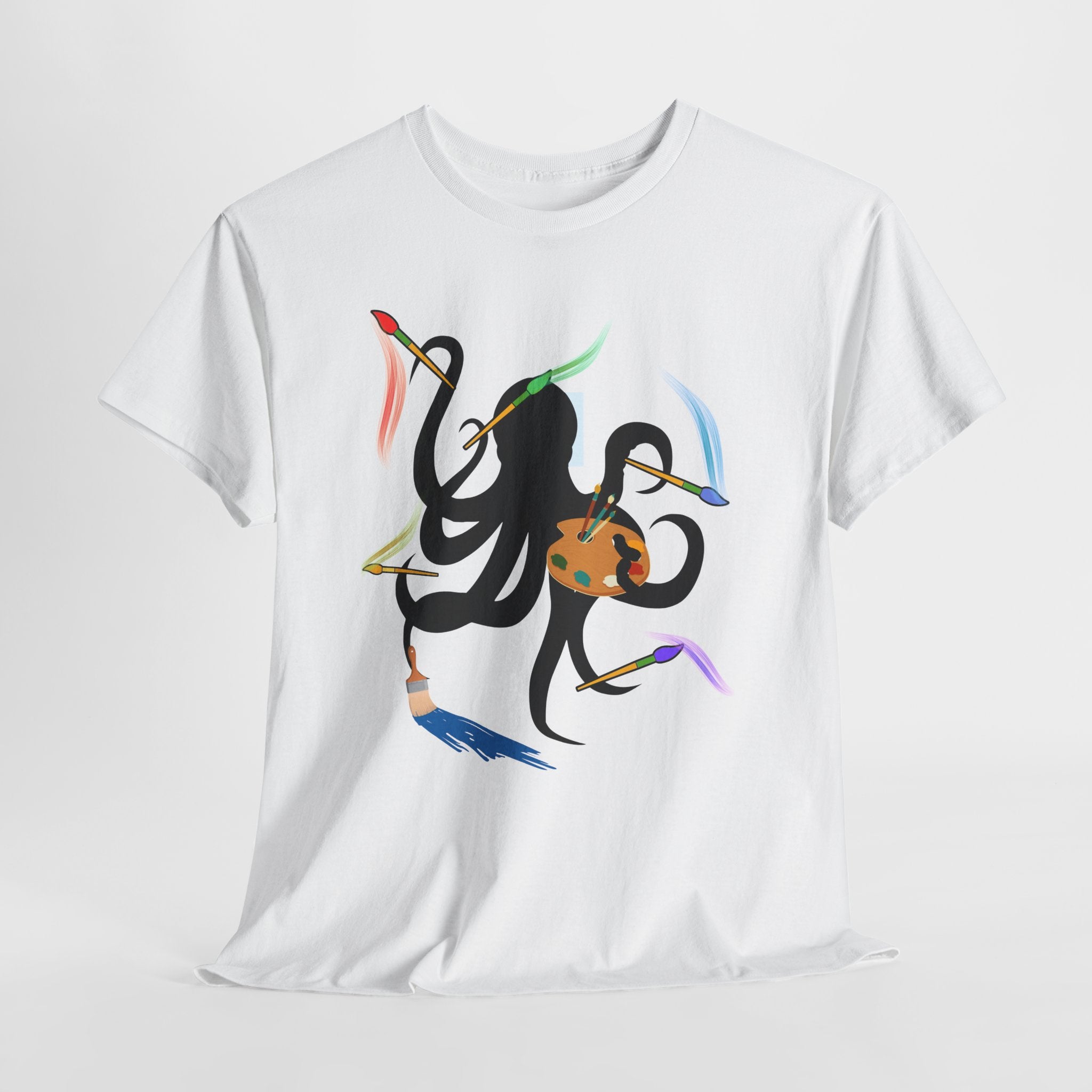 Fun Graphic Octopus Artist  Unisex Heavy Cotton T-Shirt — Colorful Octopus
