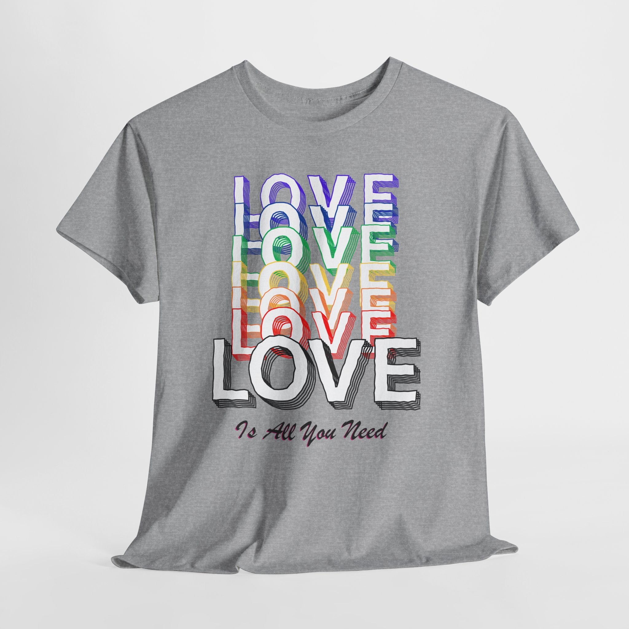 Love Rainbow Graphic  Unisex Heavy Cotton Tee — "Love Is All You Need" Casual Pride T-Shirt