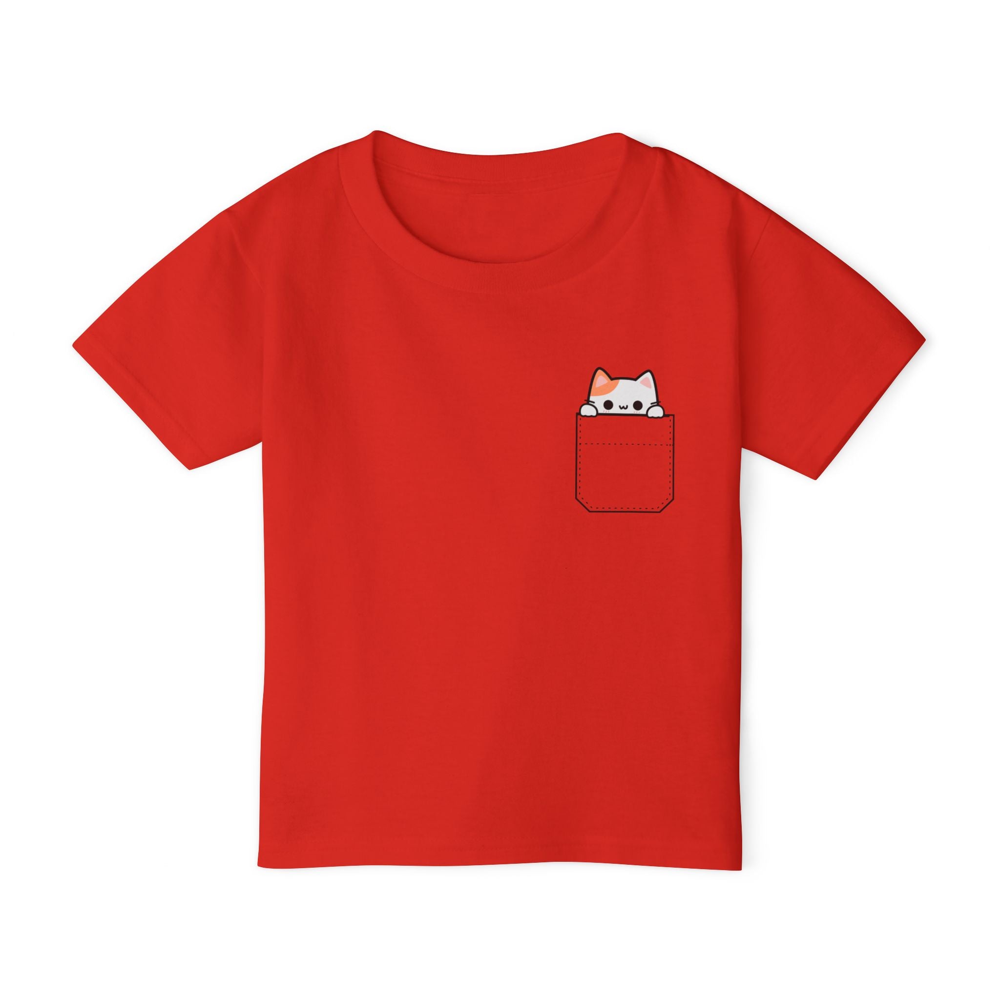 Cute and Playful Pocket Pet (Cat)  Unisex Heavy Cotton Toddler T-Shirt  There is NO Pocket in this Shirt.  The Pocket is part of the Artwork