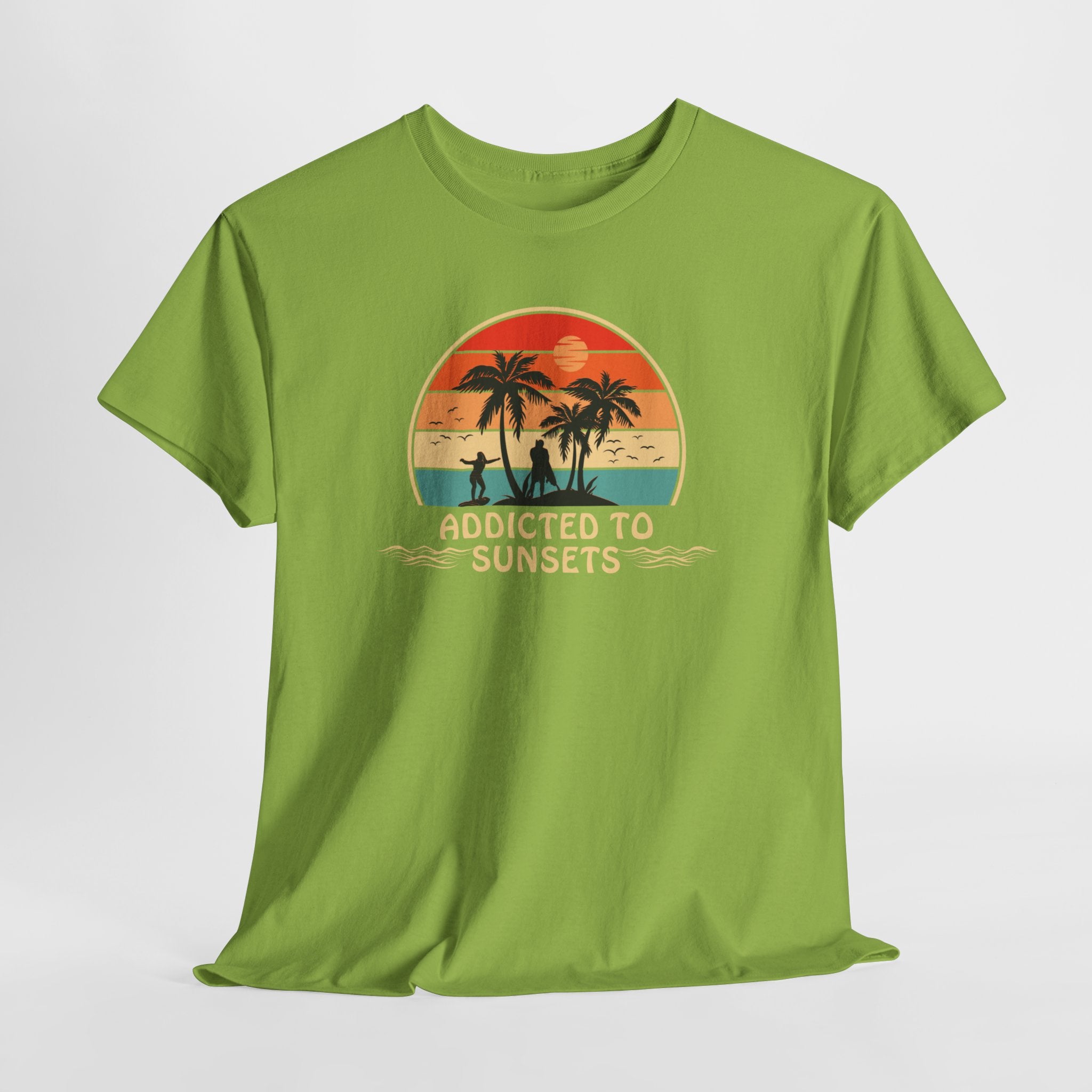Fun Retro Style  Addicted to Sunset Unisex Tee Shirt  Casual Comfortable Cotton  Great Beach Style