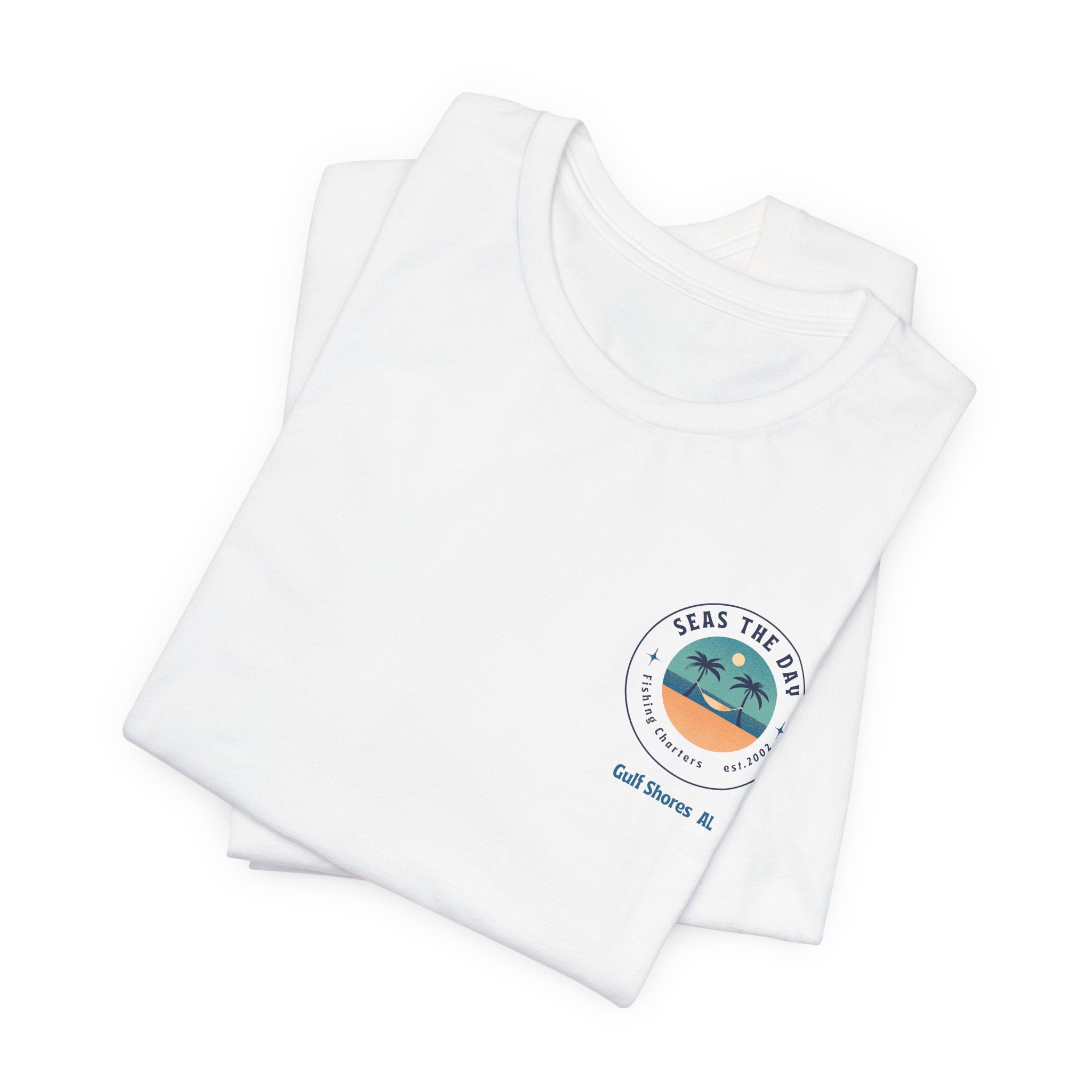 Beachy Vibes with Seas The Day Charter Fishing in Gulf Shores, AL  Unisex Jersey Tee, Casual T-Shirt, Vacation Shirt, Summer Apparel, Gift for Ocean Lovers