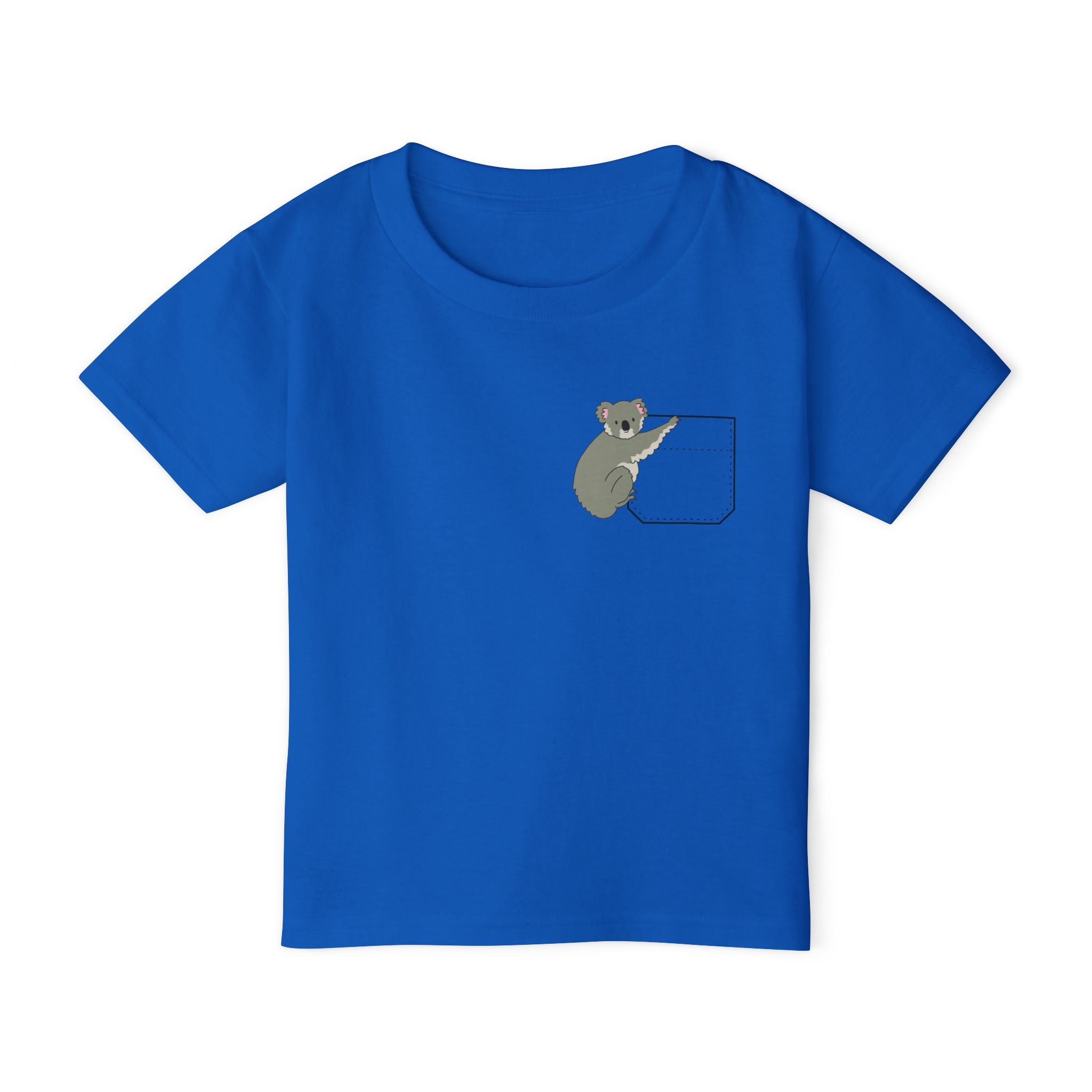 Cute and Fun Pocket Pet (Koala)  Unisex Heavy Cotton Toddler T-Shirt.  There is NO Pocket in this Shirt.  The Pocket is part of the Artwork
