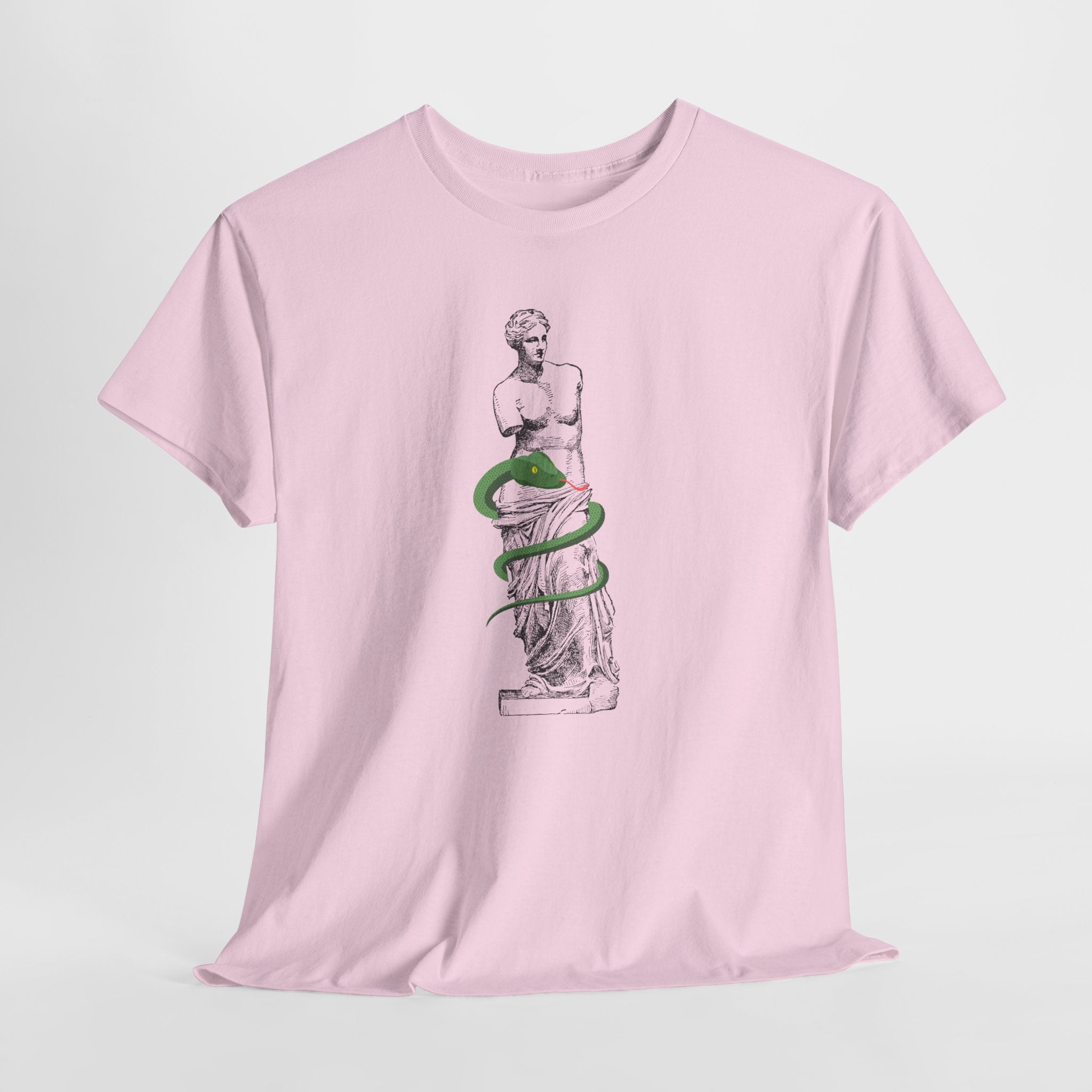 Stylish Venus Di Milo with Serpent Graphic Unisex Heavy Cotton Tee - Classic Greek Statue Design with a slithery twist