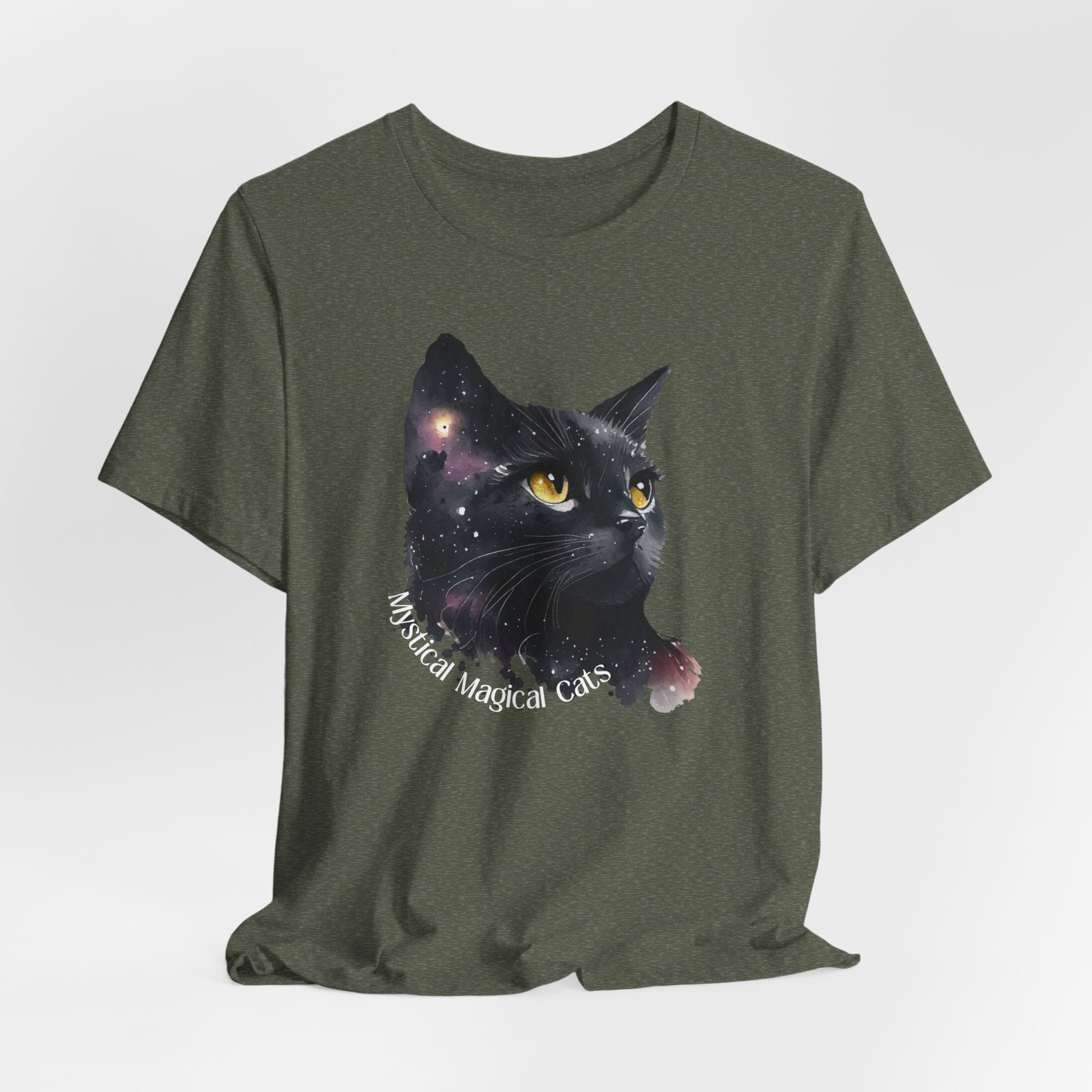 Cosmic Mystical-Magical Cat Heavy Cotton Unisex Tee - , Short Sleeve Unisex T-Shirt, Cat Lover Gift, Astrology Fashion, Unique Apparel