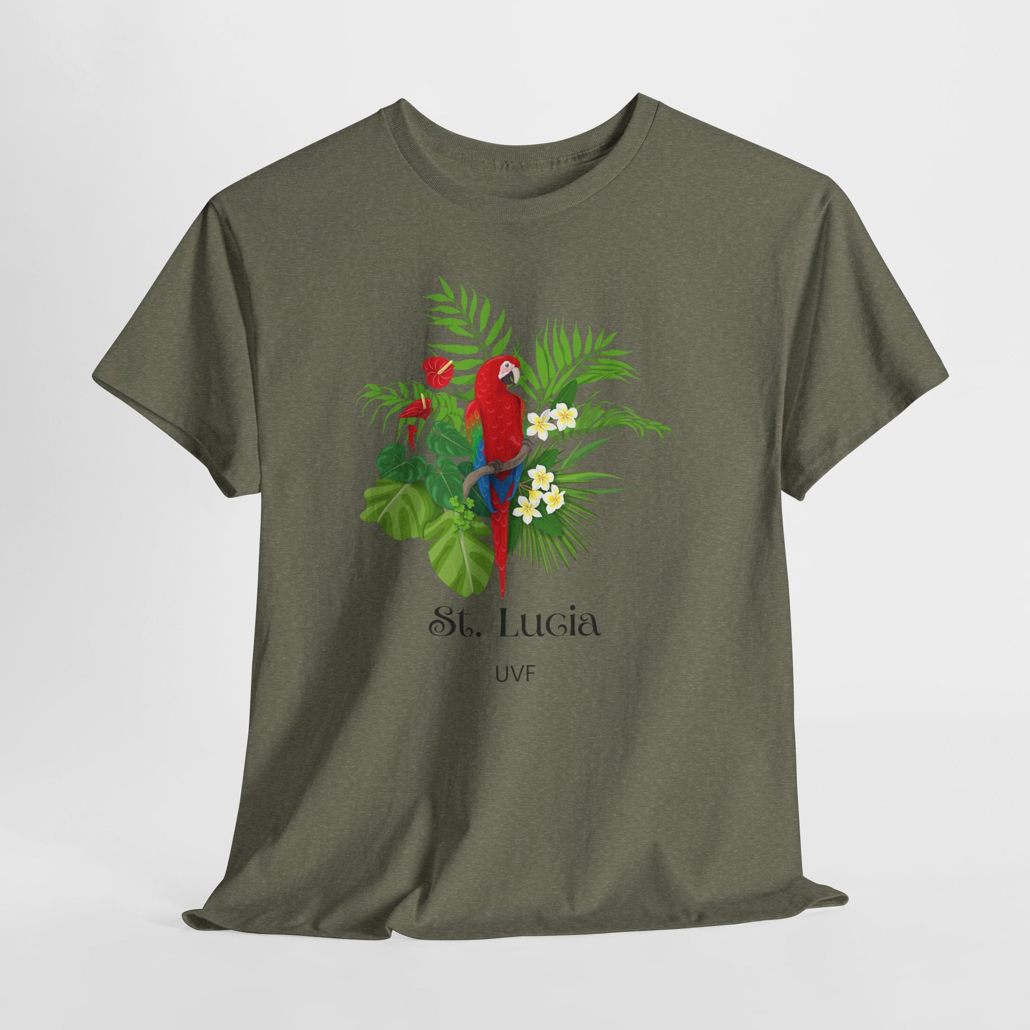 Colorful Tropical Paradise of St. Lucia, Caribbean Unisex Heavy Cotton Travel Tee - Destination St. Lucia