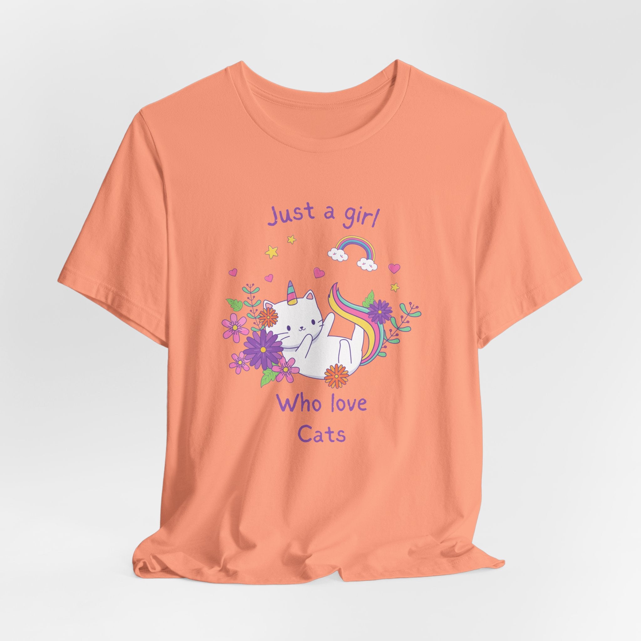 Unicorn Cat Lover Tee - Just a Girl Who Loves Cats, Cute T-Shirt, Gift for Cat Moms, Perfect for Birthdays and Casual Wear
