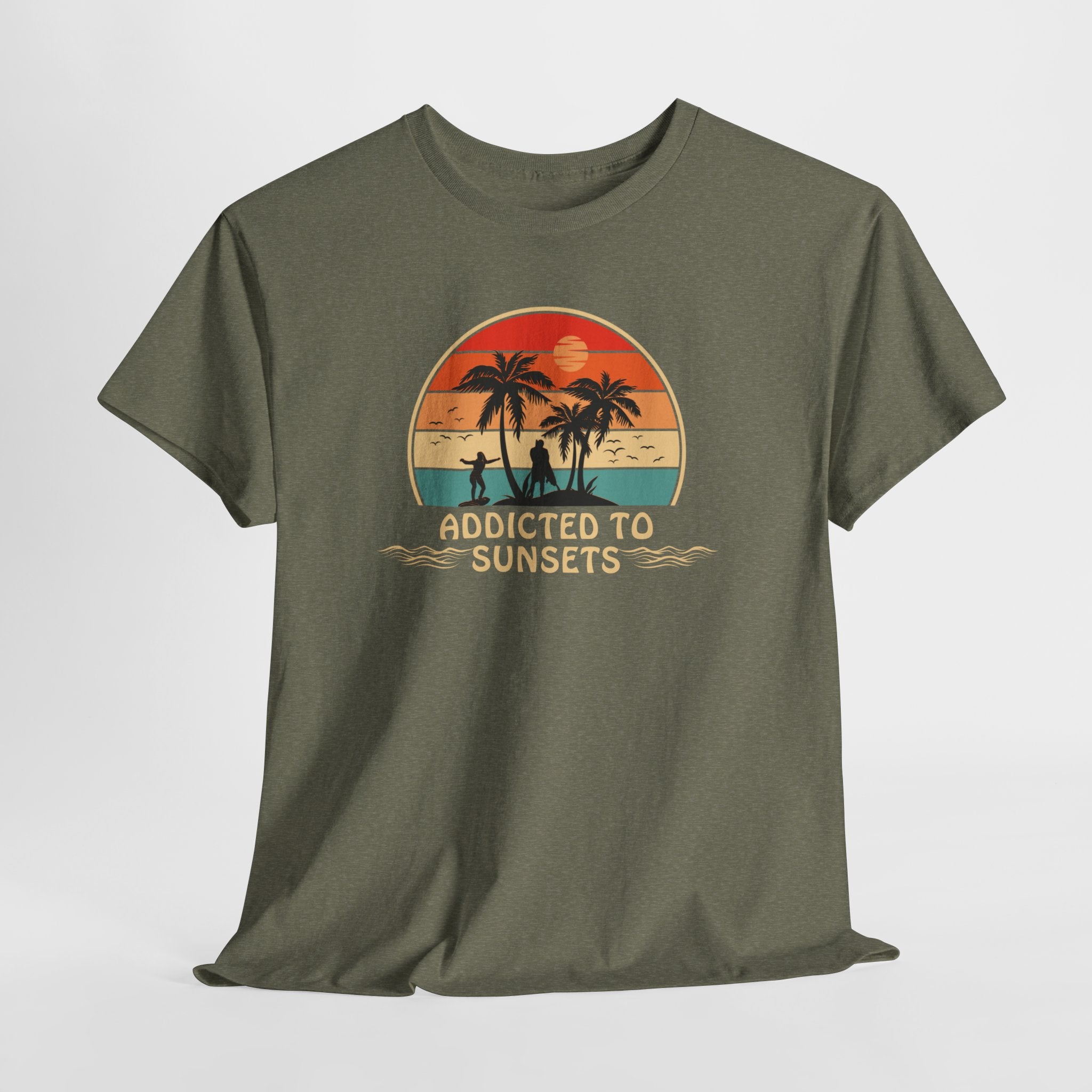 Fun Retro Style  Addicted to Sunset Unisex Tee Shirt  Casual Comfortable Cotton  Great Beach Style