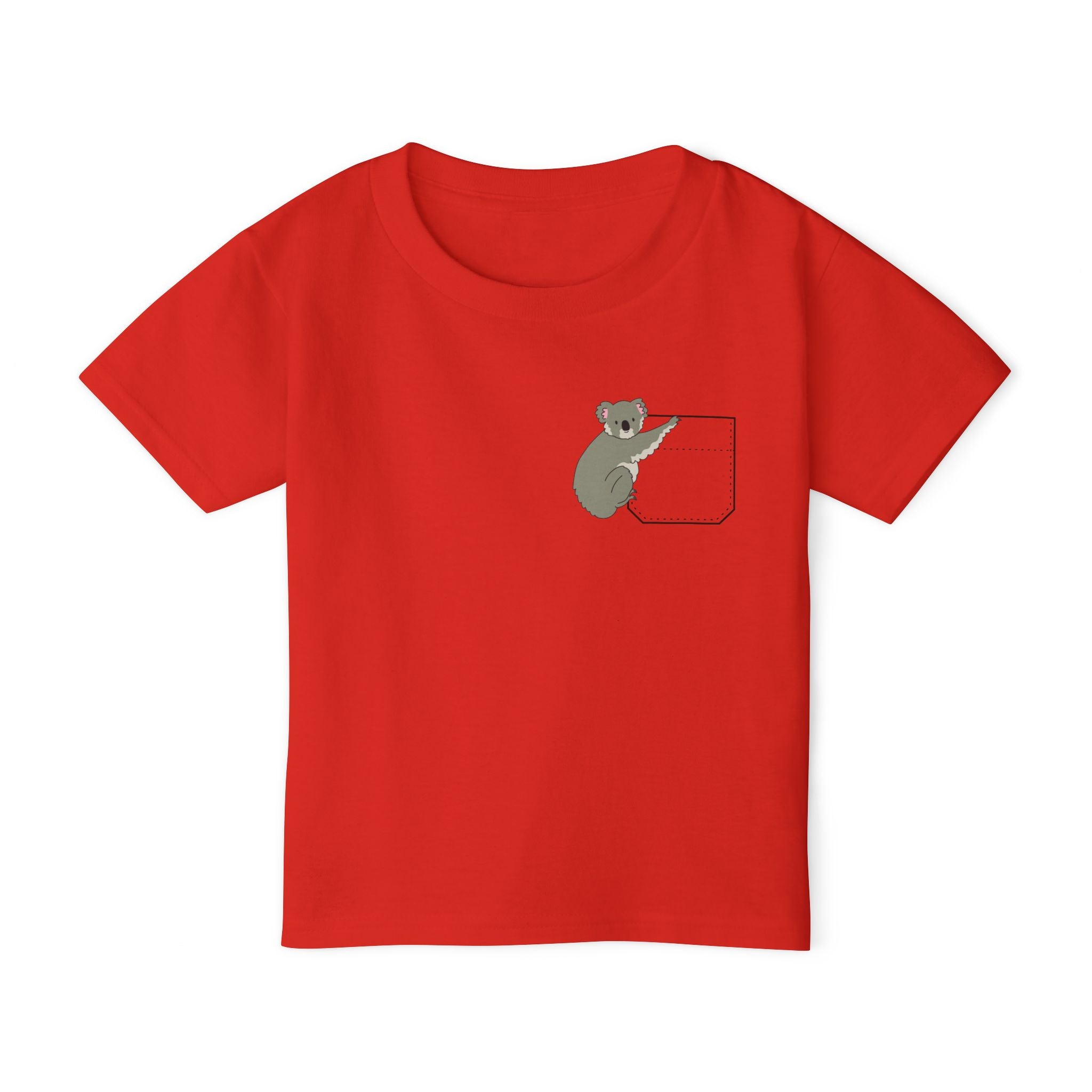 Cute and Fun Pocket Pet (Koala)  Unisex Heavy Cotton Toddler T-Shirt.  There is NO Pocket in this Shirt.  The Pocket is part of the Artwork