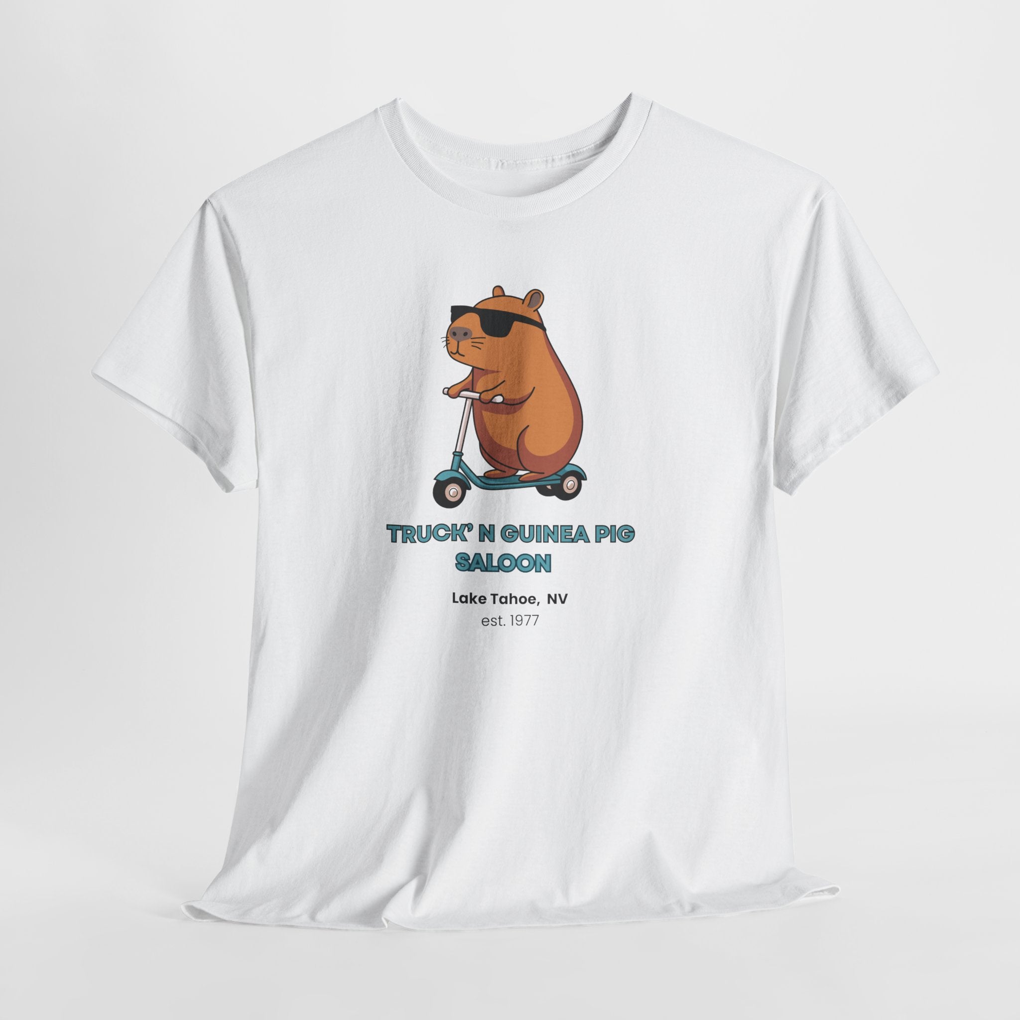 Must see The Truck'n Guinea Pig in Lake Tahoe Tee, Fun Unisex Graphic T-Shirt, Trendy Casual Wear, Gift for Animal Lovers, Summer Festival Outfit