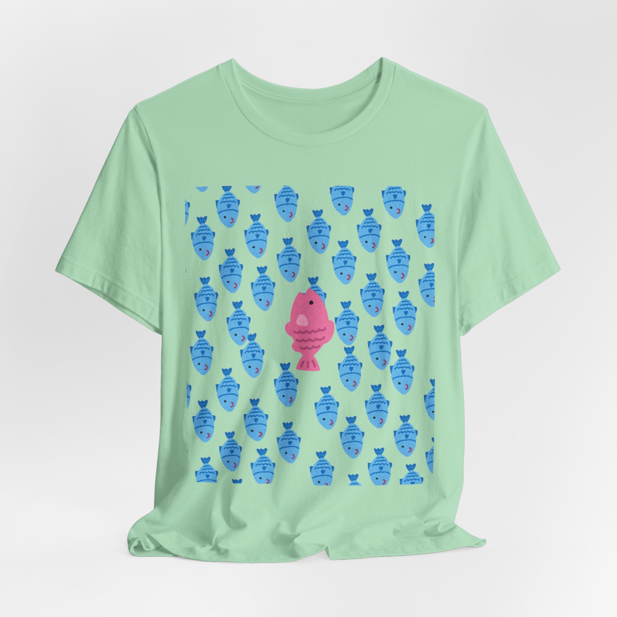 Swim Your Own Course Graphic Unisex Heavy Cotton Tee  Proud to Be Different Pink Fish Among Blue Fish T- Shirt